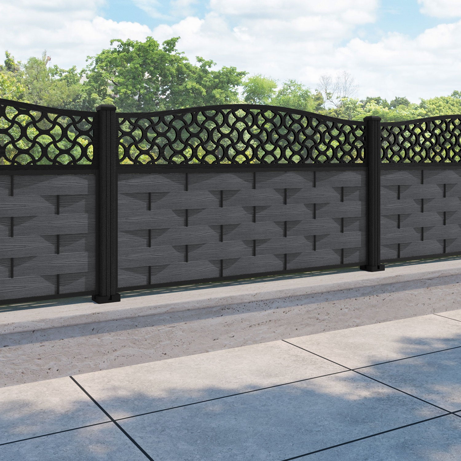 Ripple Vida Curved Top Fence Panel - Dark Grey - with our composite posts