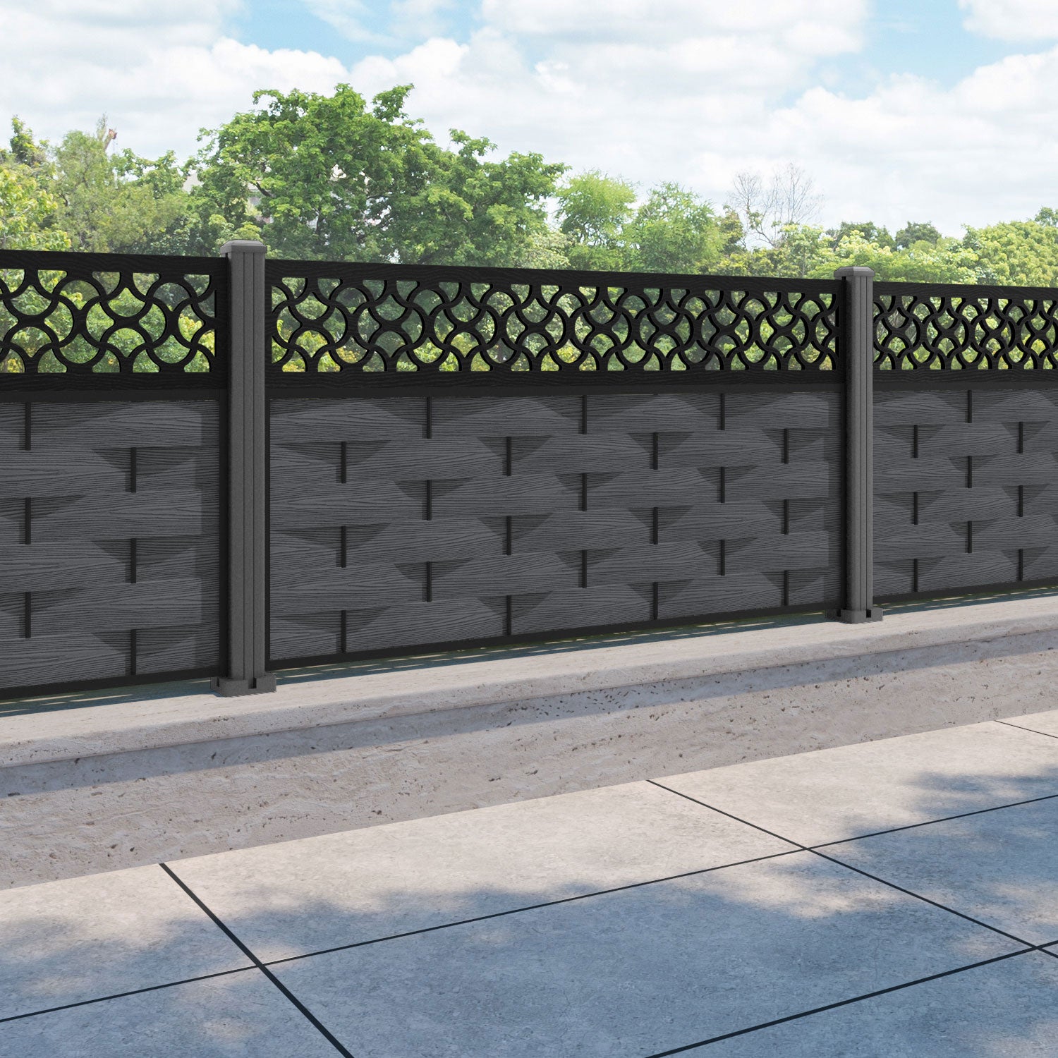 Ripple Vida Fence Panel - Dark Grey - with our aluminium posts