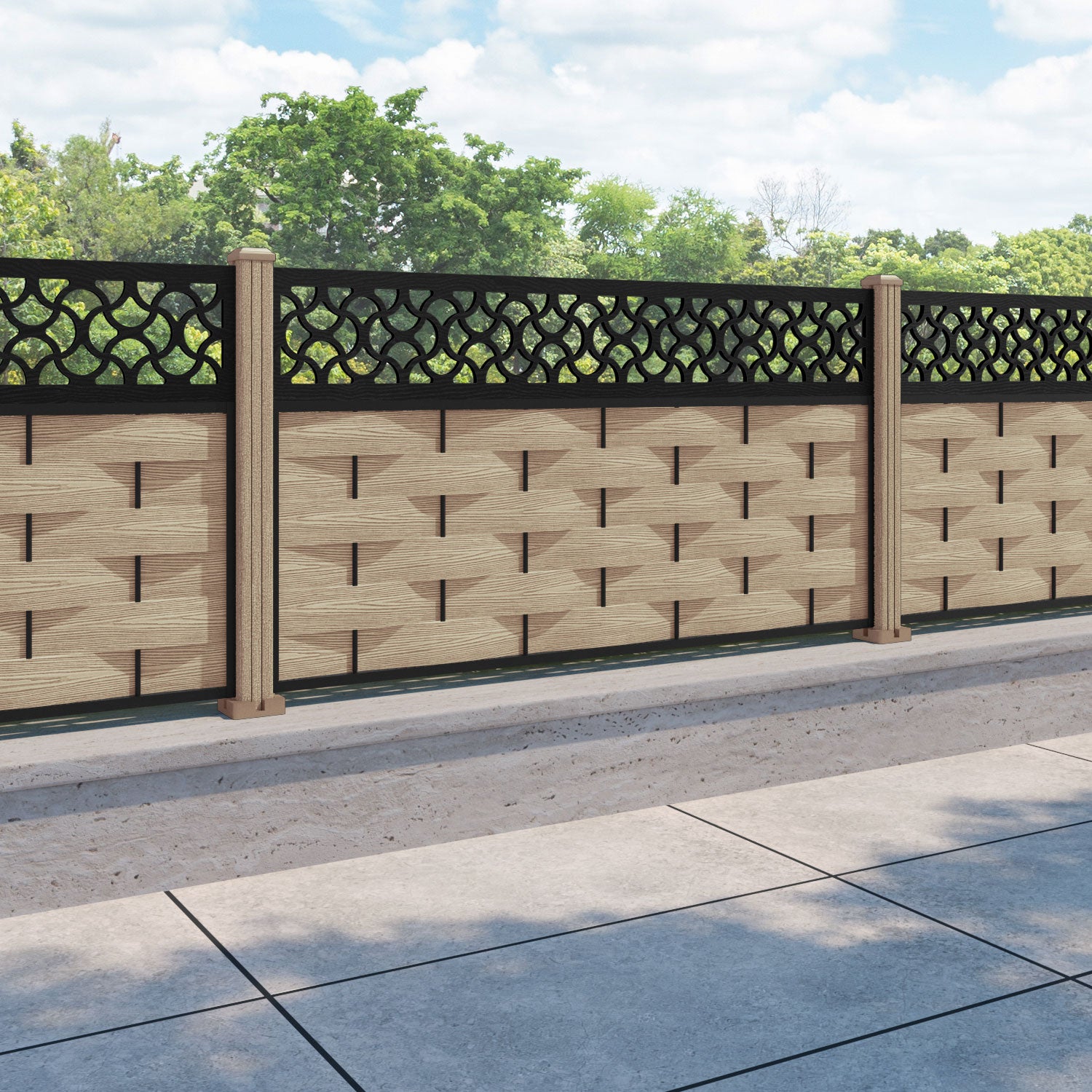 Ripple Vida Fence Panel - Light Oak - with our composite posts