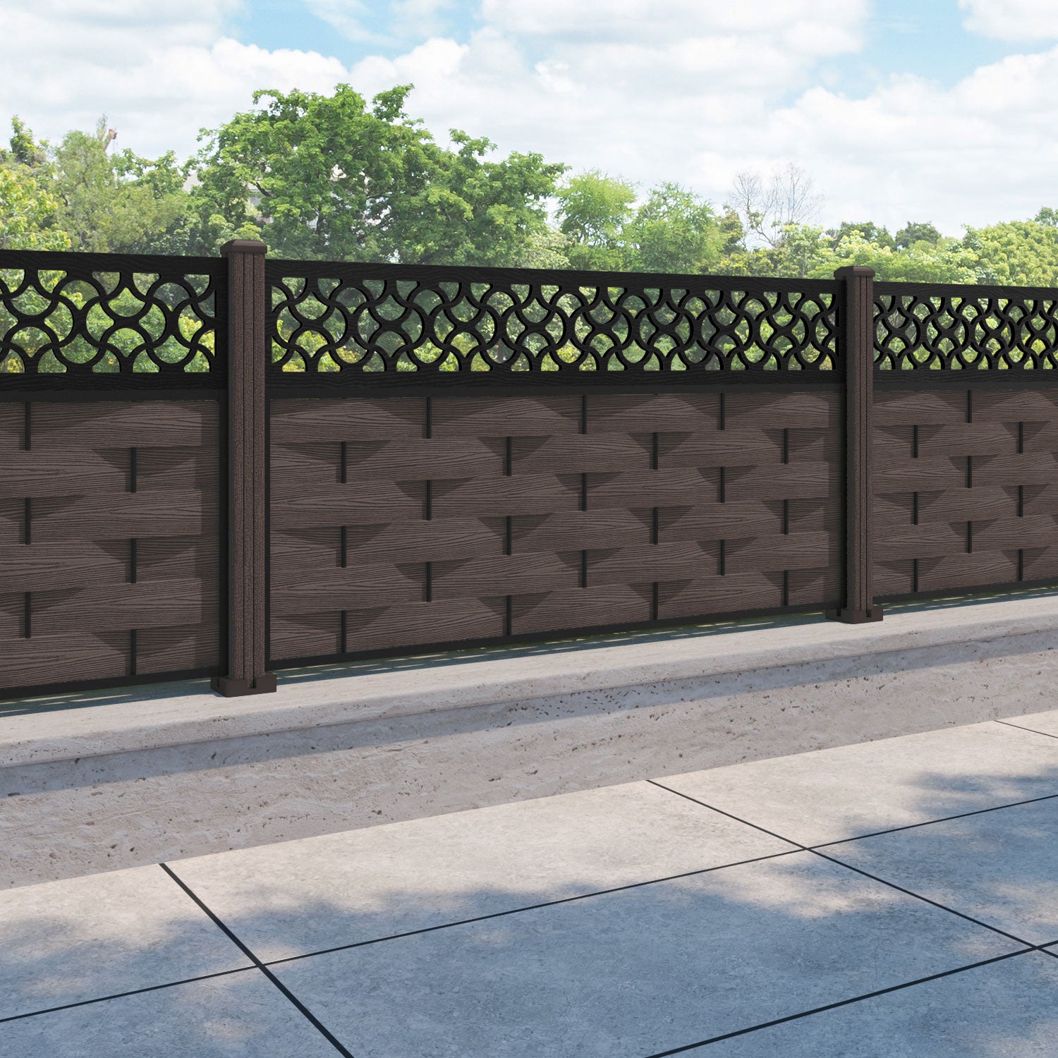 Ripple Vida Fence Panel - Mid Brown - with our composite posts