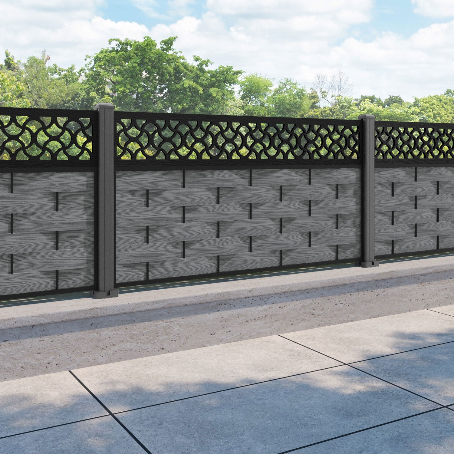 Ripple Vida Fence Panel - Mid Grey - with our aluminium posts