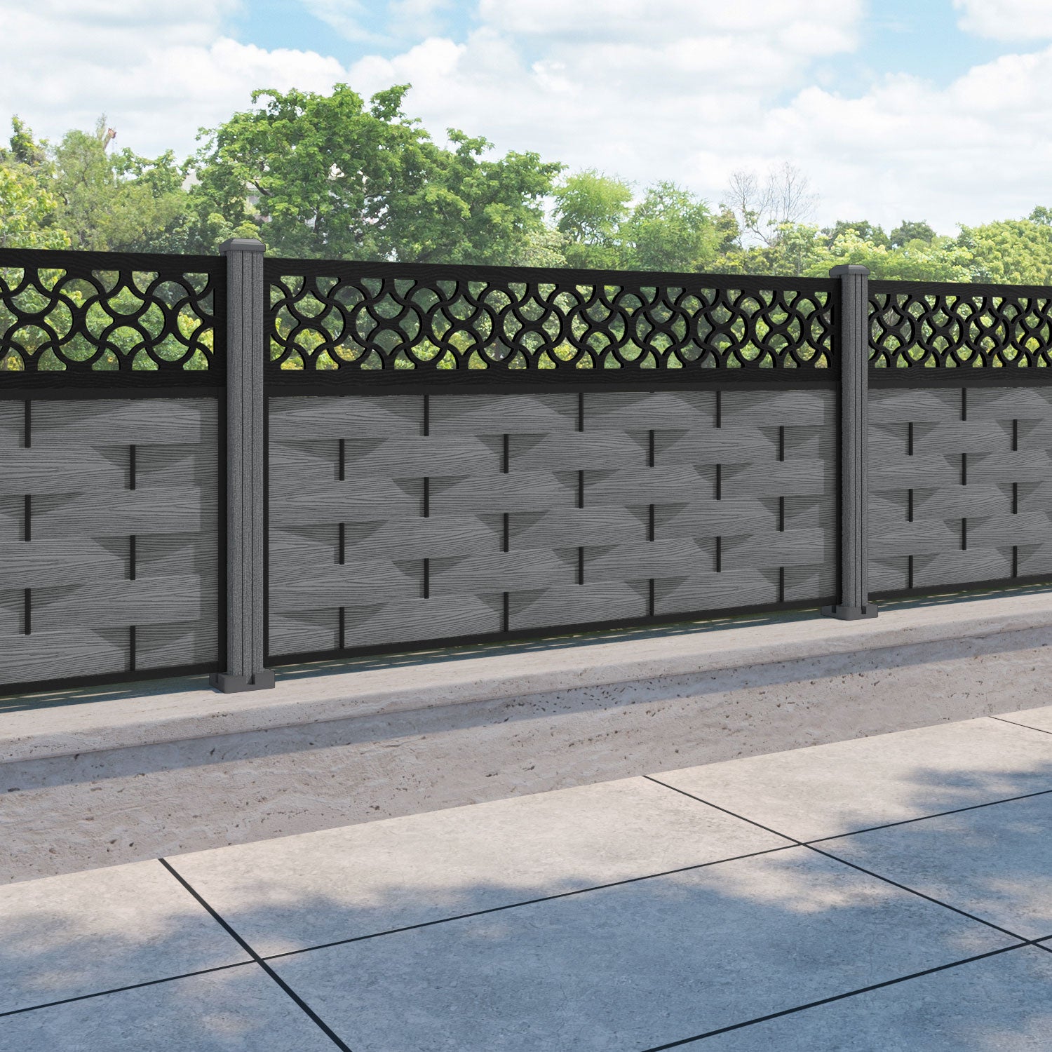 Ripple Vida Fence Panel - Mid Grey - with our composite posts