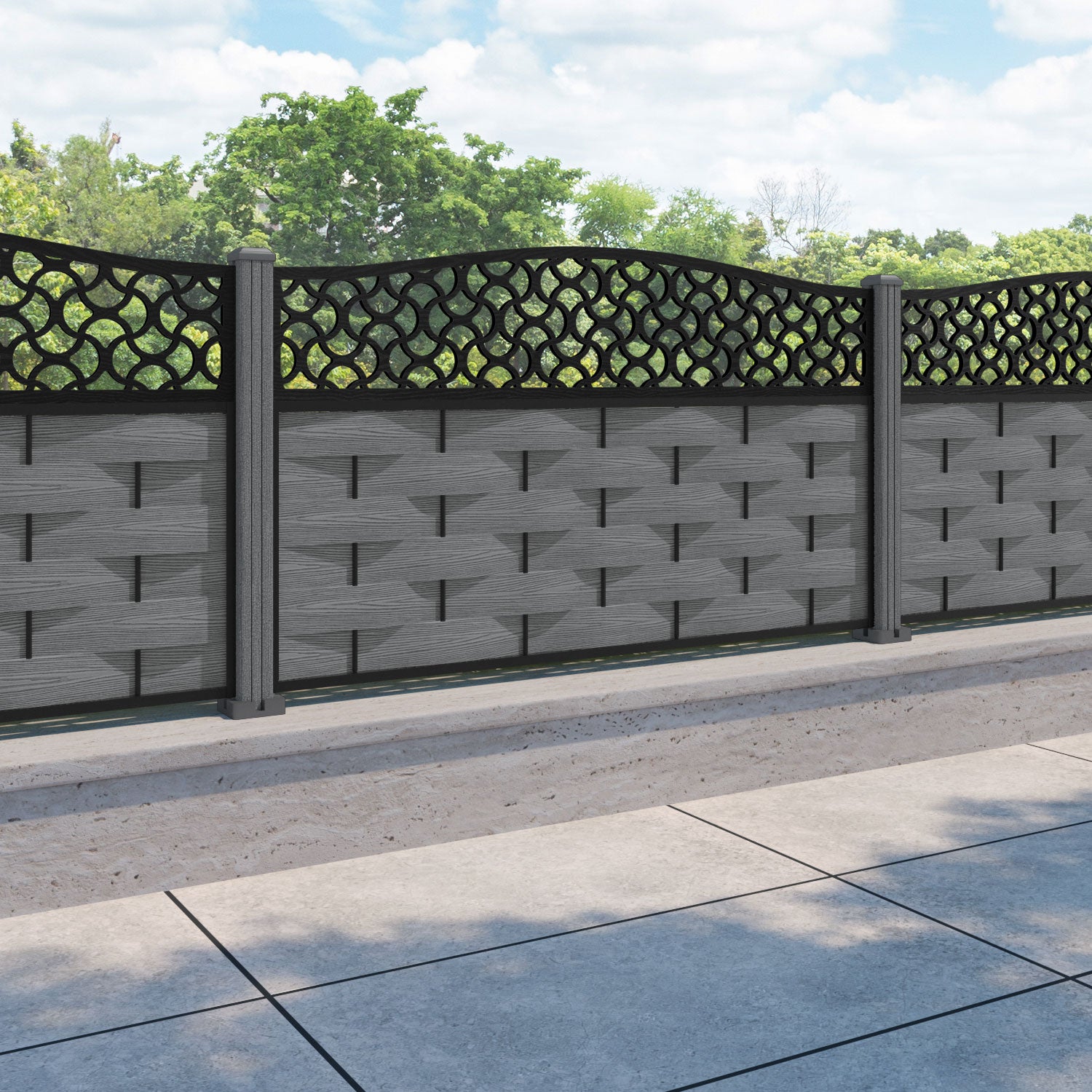 Ripple Vida Curved Top Fence Panel - Mid Grey - with our composite posts