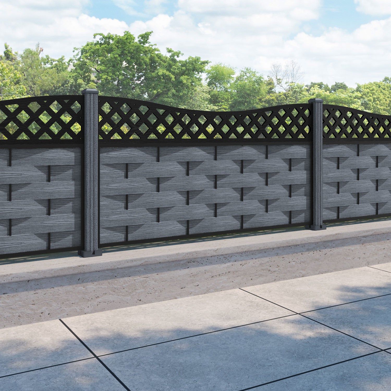 Ripple Low Wave Curved Top Fence Panel - Anthracite - with our composite posts