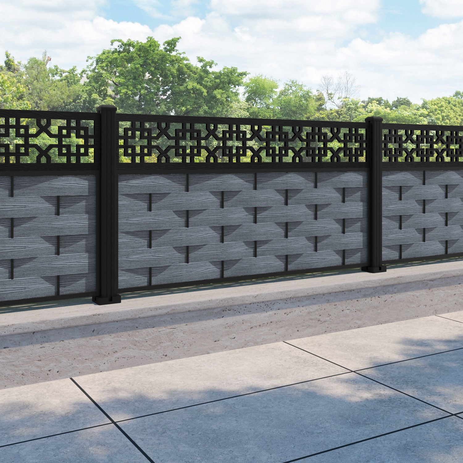 Ripple Zaria Fence Panel - Anthracite - with our aluminium posts