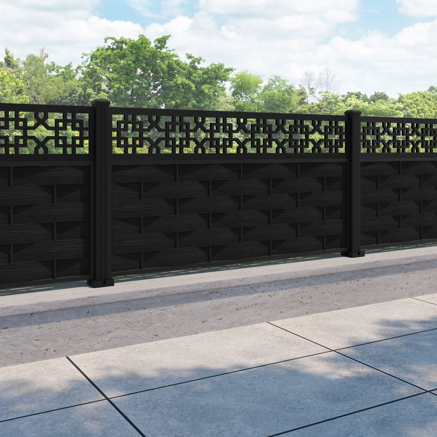 Ripple Zaria Fence Panel - Black - with our aluminium posts
