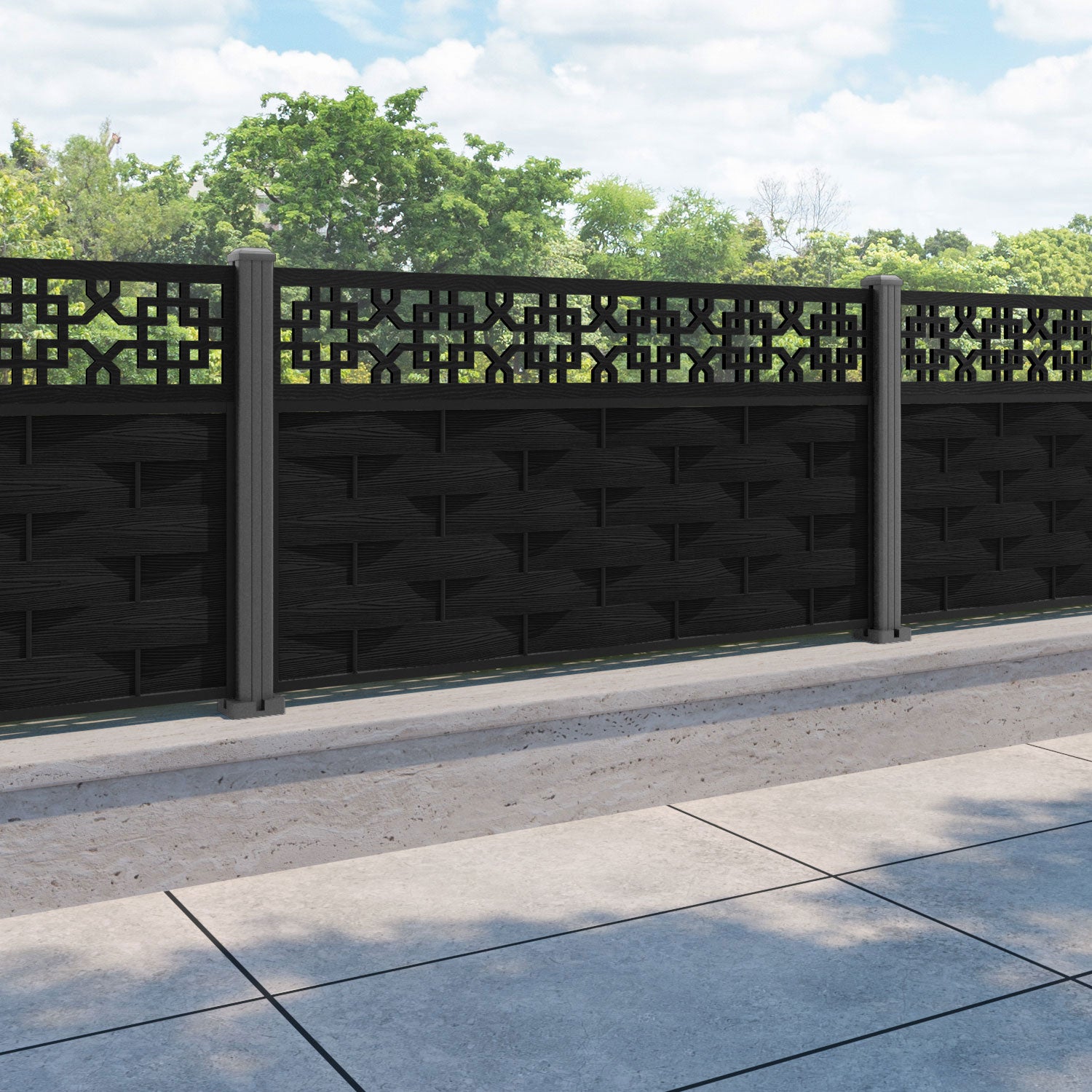 Ripple Zaria Fence Panel - Black - with our aluminium posts