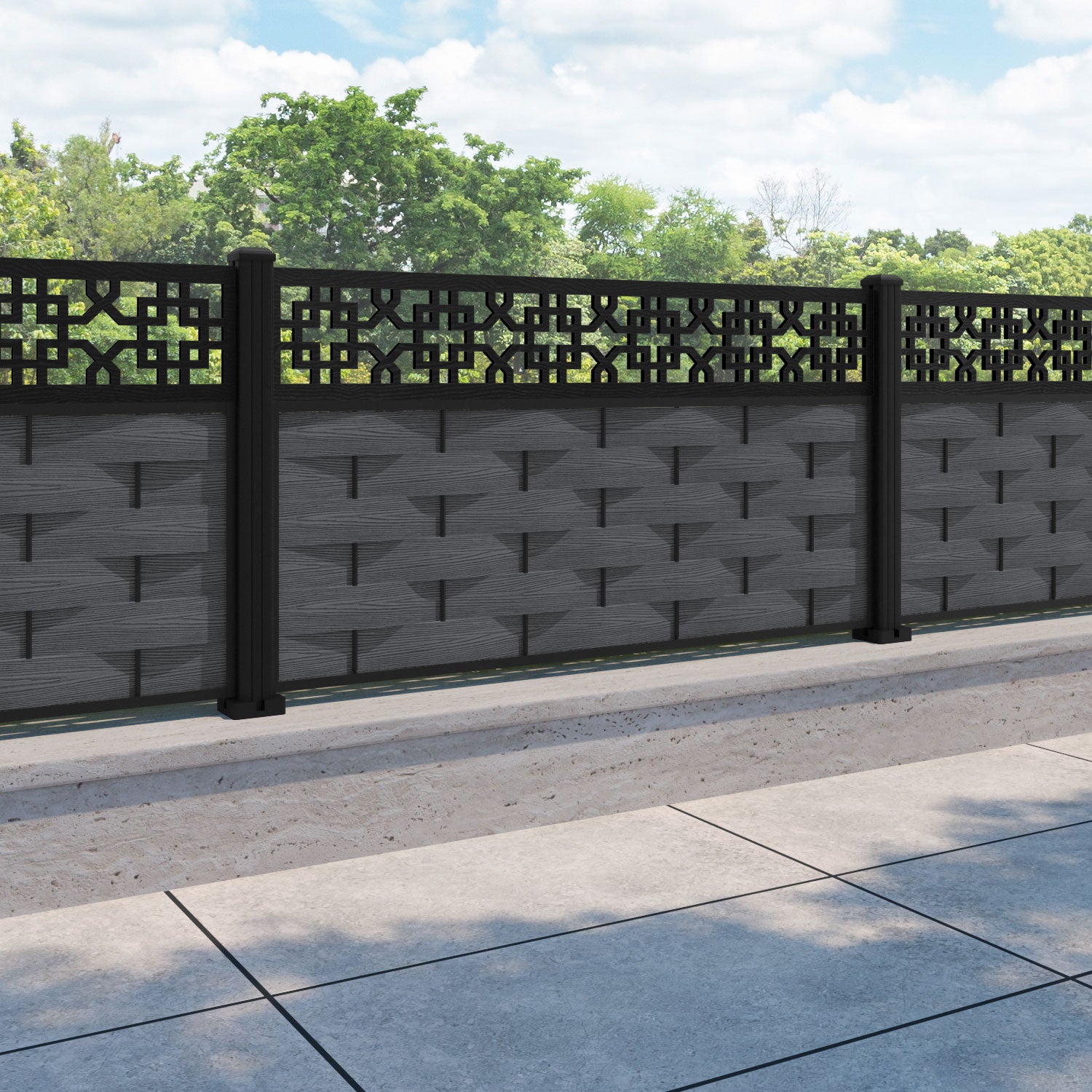 Ripple Zaria Fence Panel - Dark Grey - with our aluminium posts