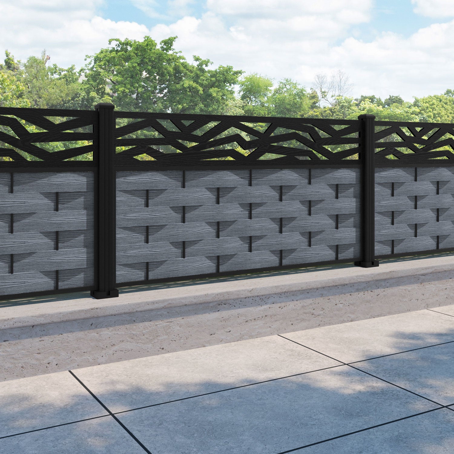 Ripple Zenith Fence Panel - Anthracite - with our aluminium posts