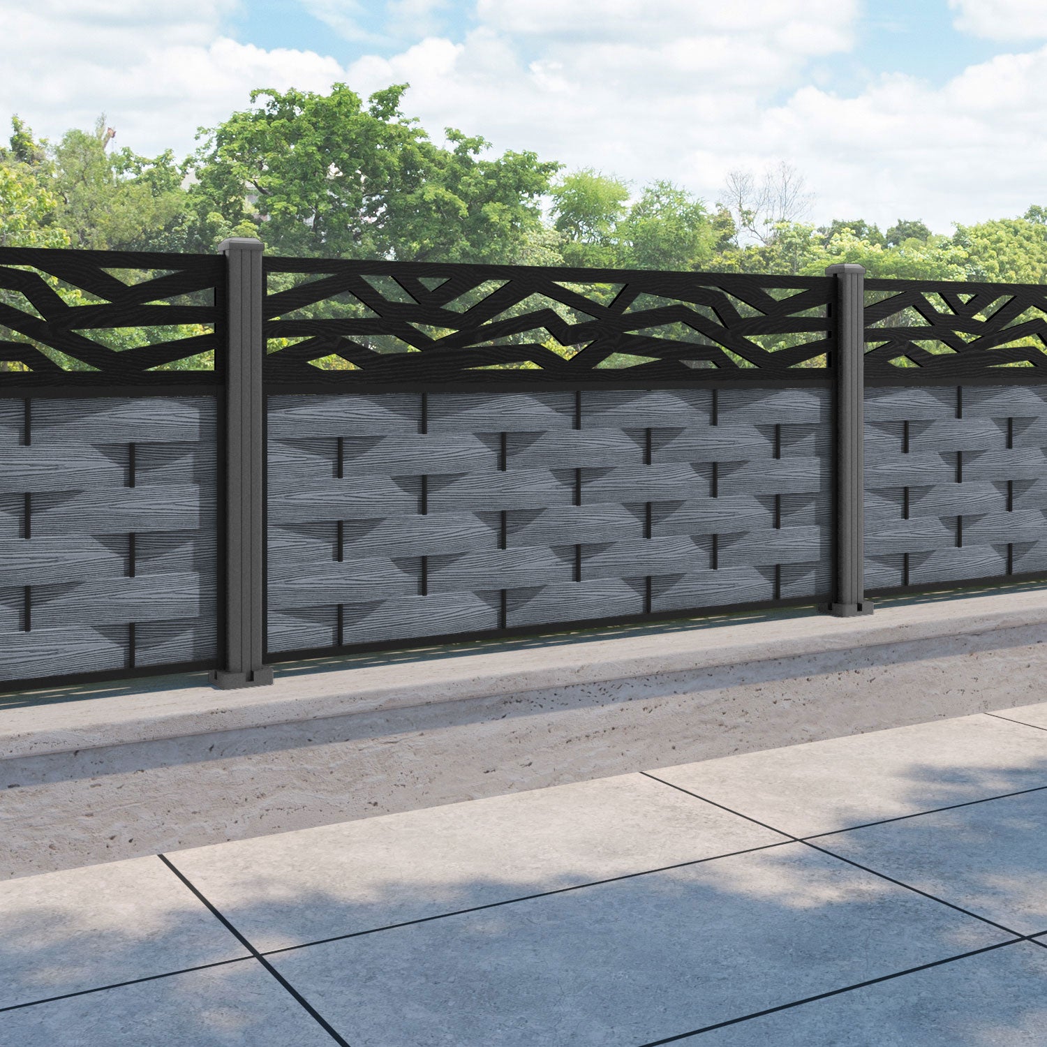 Ripple Zenith Fence Panel - Anthracite - with our aluminium posts