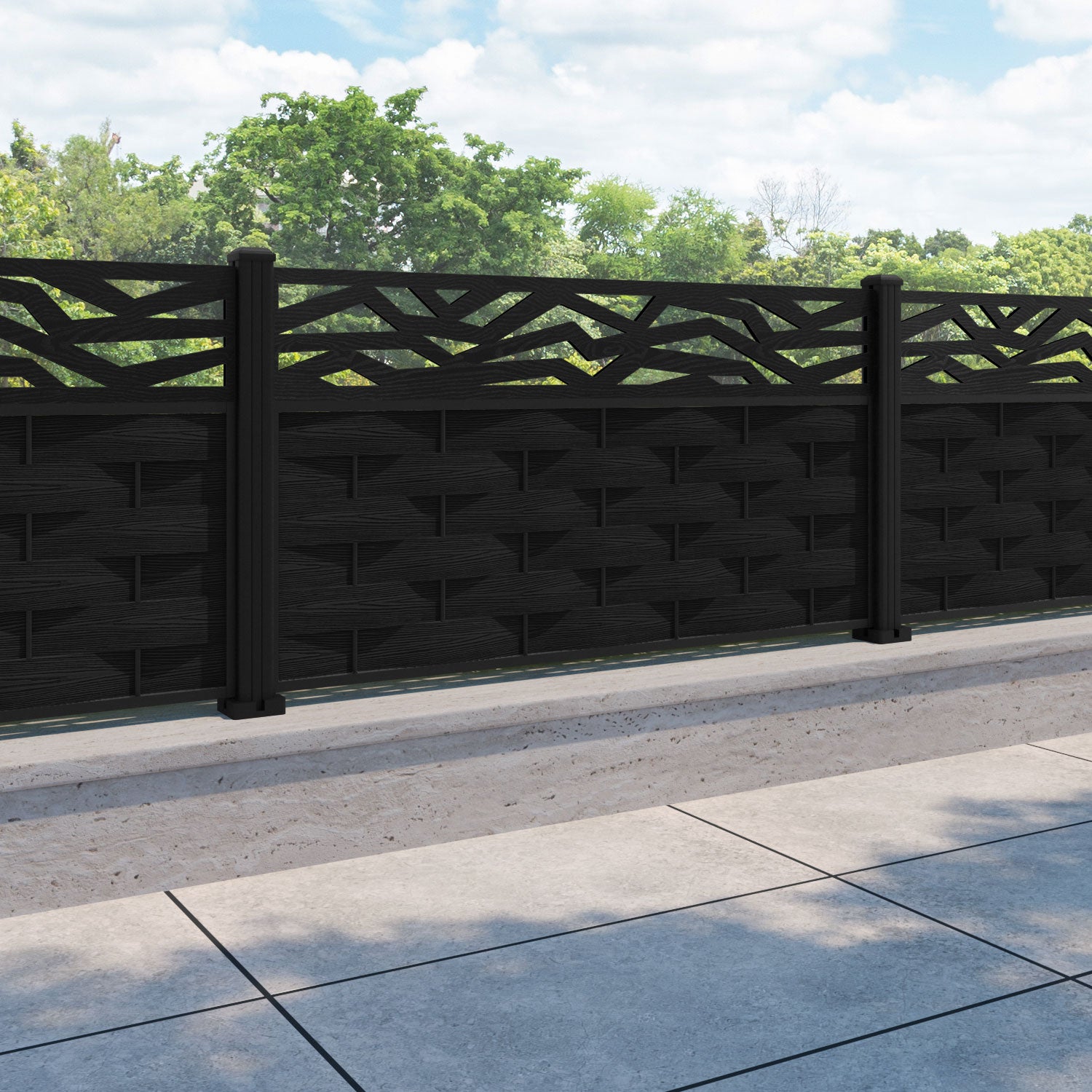 Ripple Zenith Fence Panel - Black - with our aluminium posts