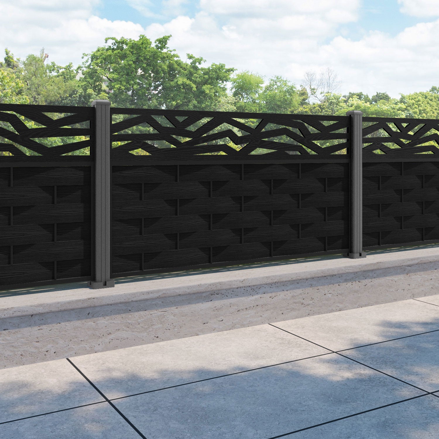 Ripple Zenith Fence Panel - Black - with our aluminium posts