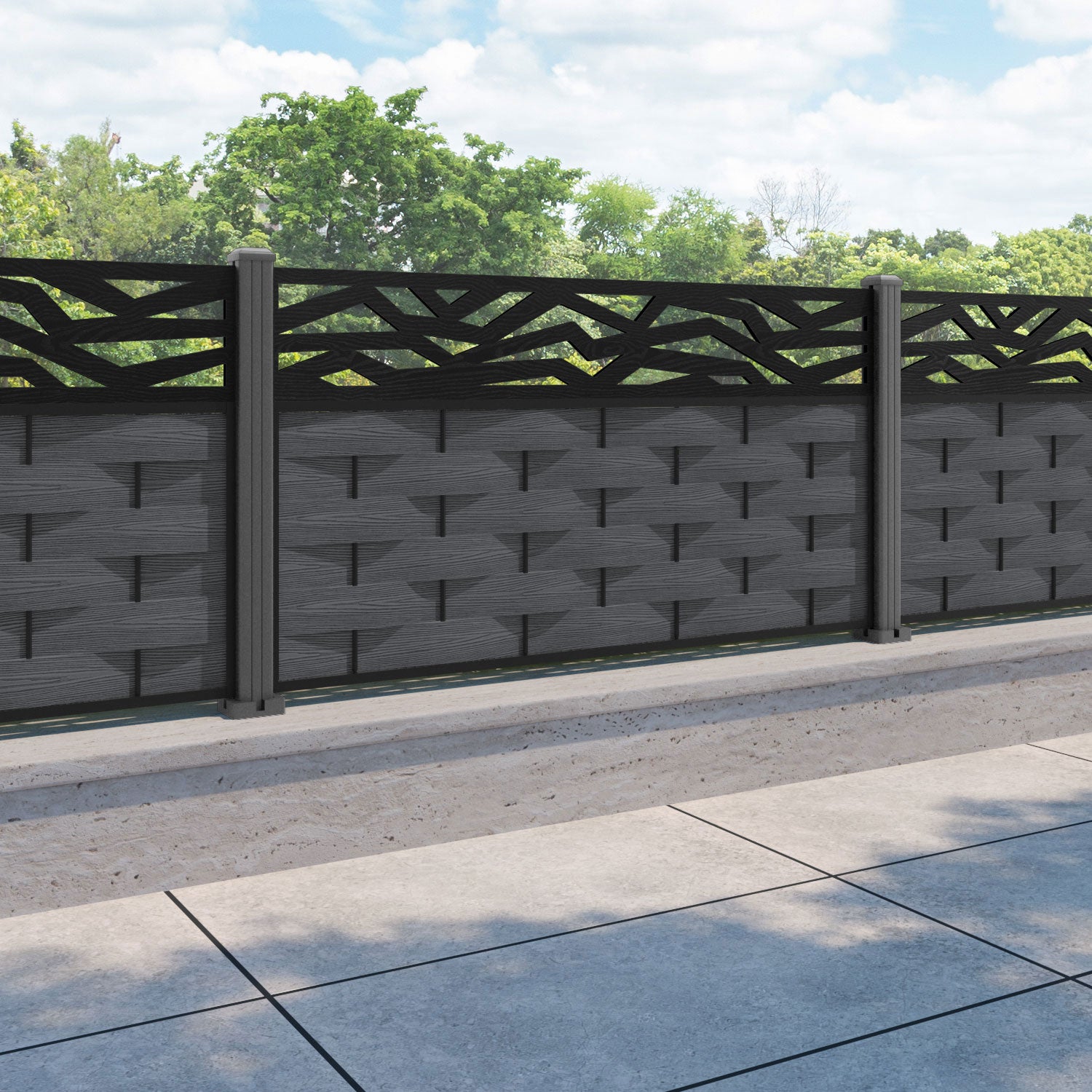 Ripple Zenith Fence Panel - Dark Grey - with our aluminium posts