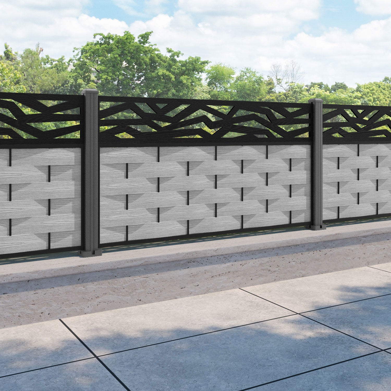 Ripple Zenith Fence Panel - Light Grey - with our aluminium posts