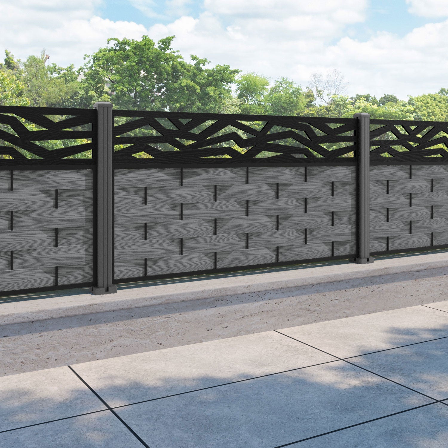 Ripple Zenith Fence Panel - Mid Grey - with our aluminium posts