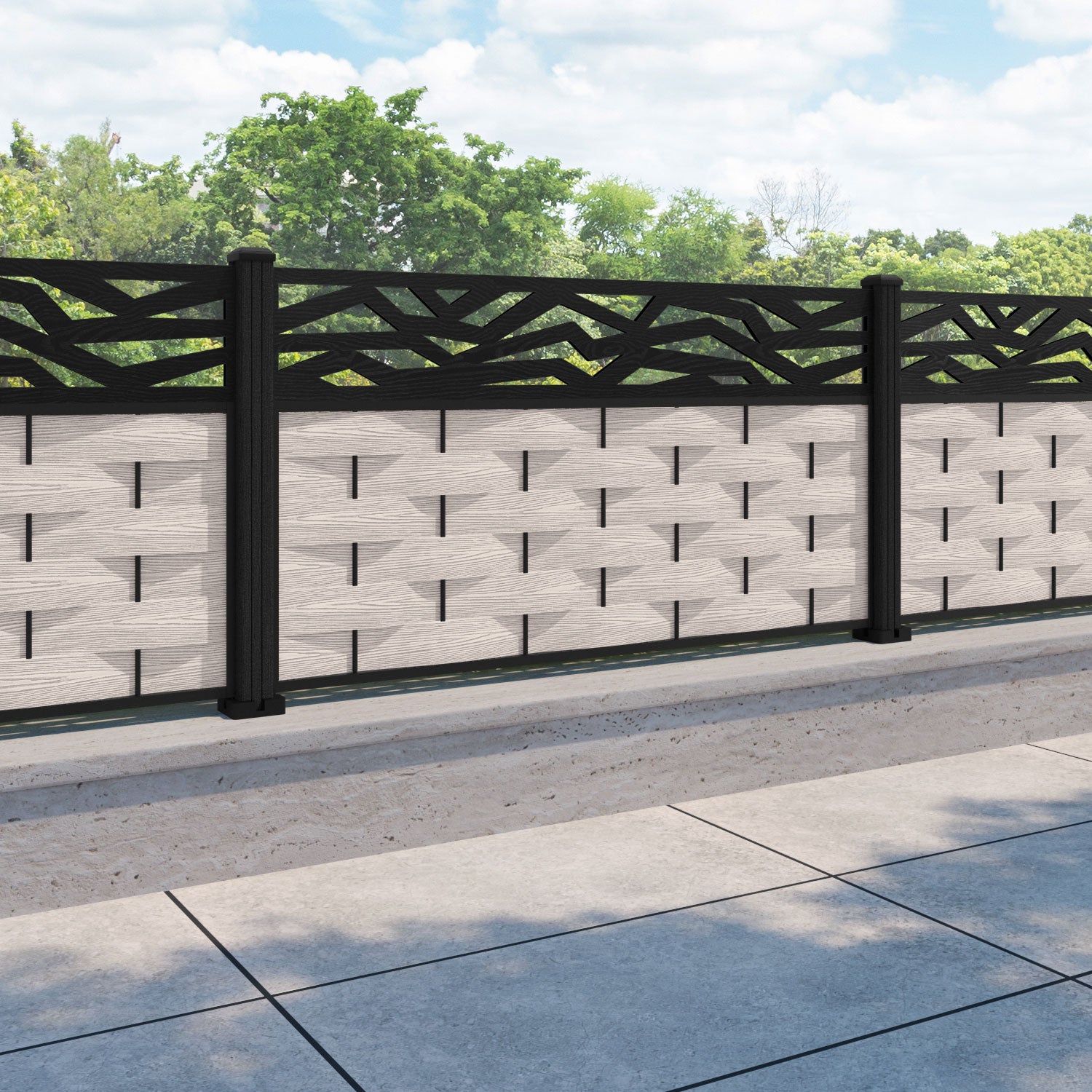 Ripple Zenith Fence Panel - Mid Stone - with our composite posts