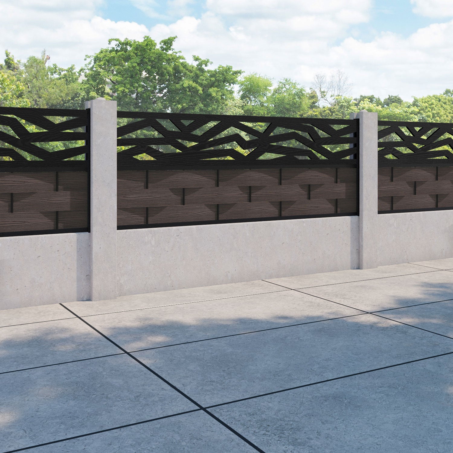 Ripple Zenith Fence Panel - Mid Brown - for existing concrete posts