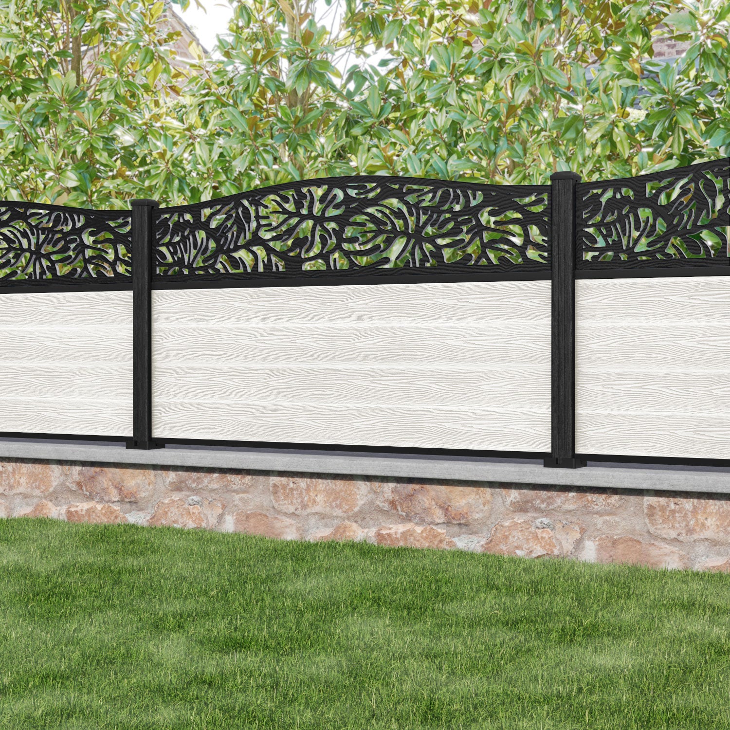 Classic Botanic Curved Top Fence Panel - Light Stone - with our composite posts