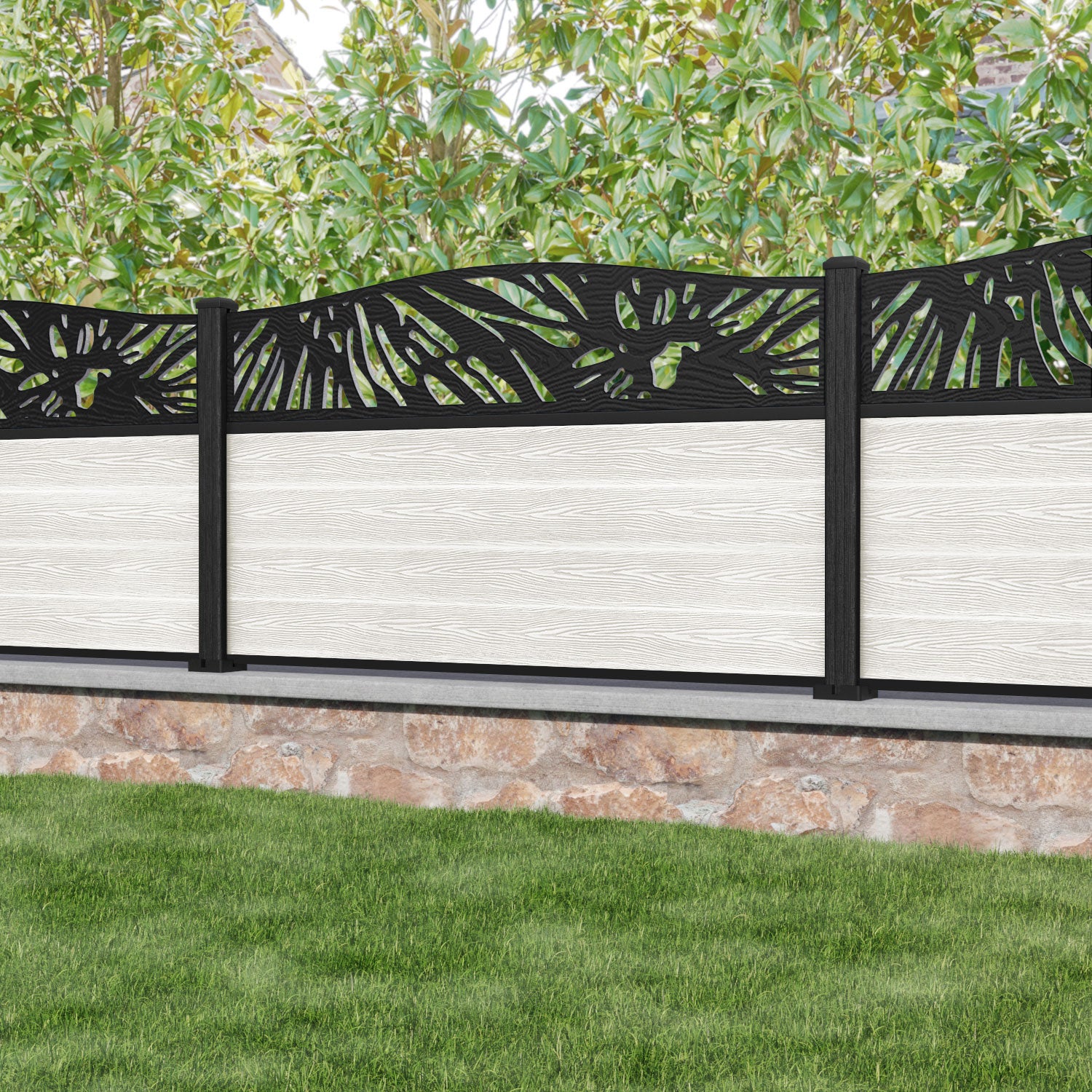 Classic Poppy Curved Top Fence Panel - Light Stone - with our composite posts
