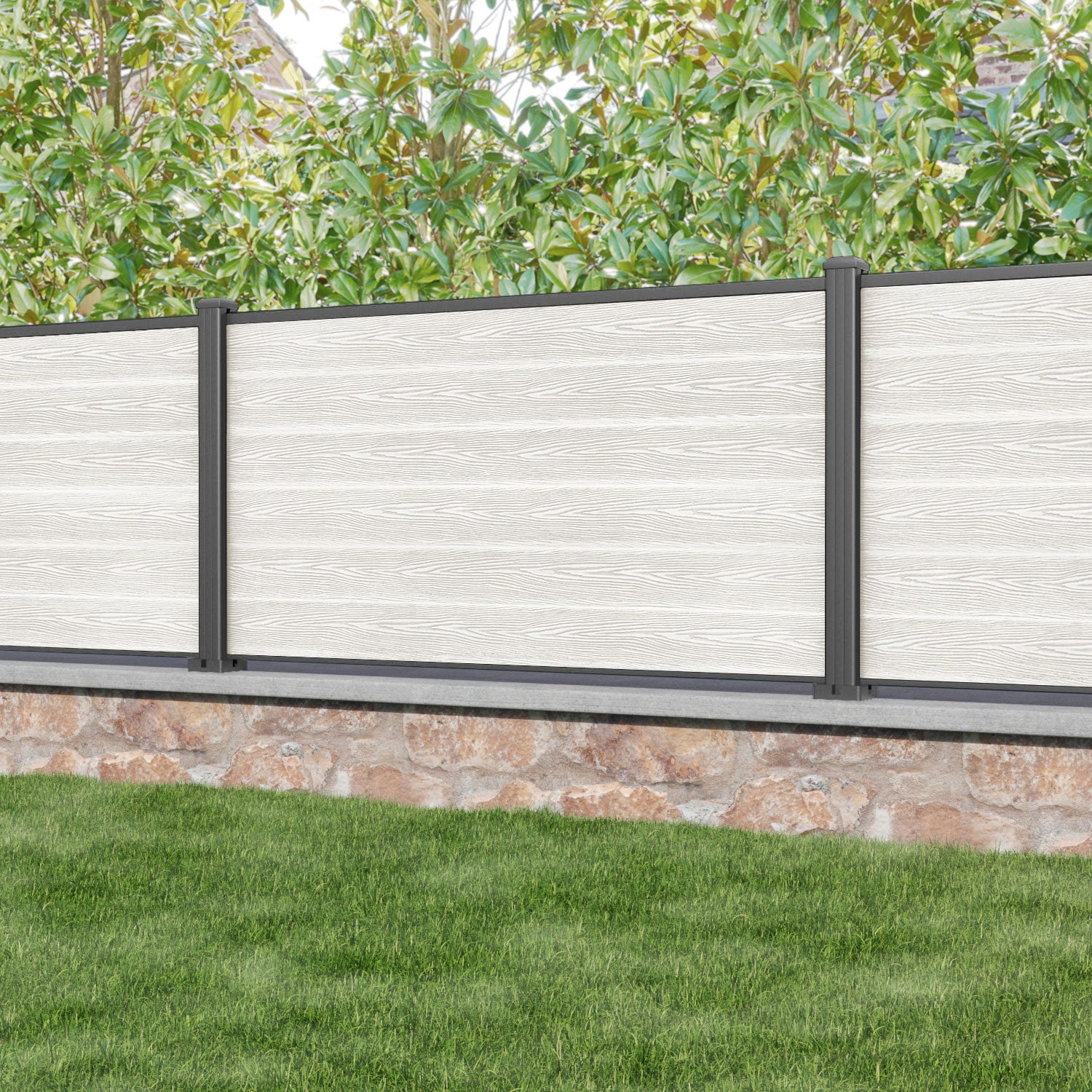 Classic Fence Panel - Light Stone - with our aluminium posts