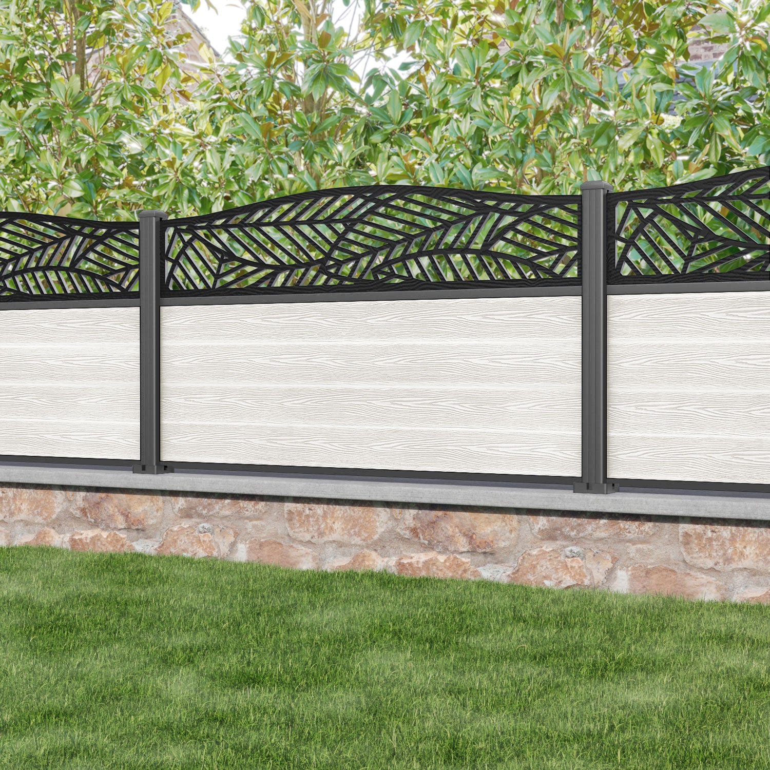 Classic Habitat Curved Top Fence Panel - Light Stone - with our aluminium posts