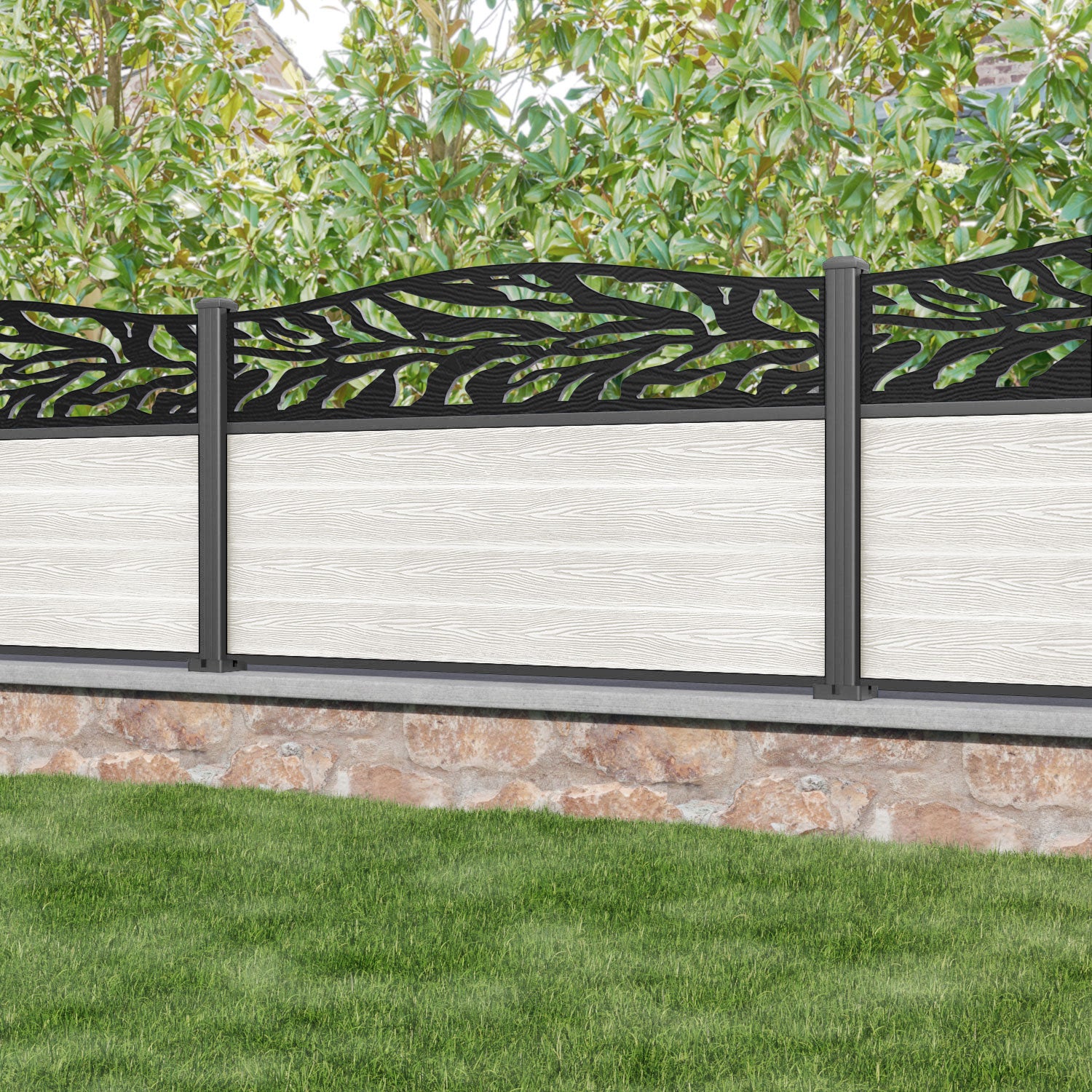 Classic Malawi Curved Top Fence Panel - Light Stone - with our aluminium posts