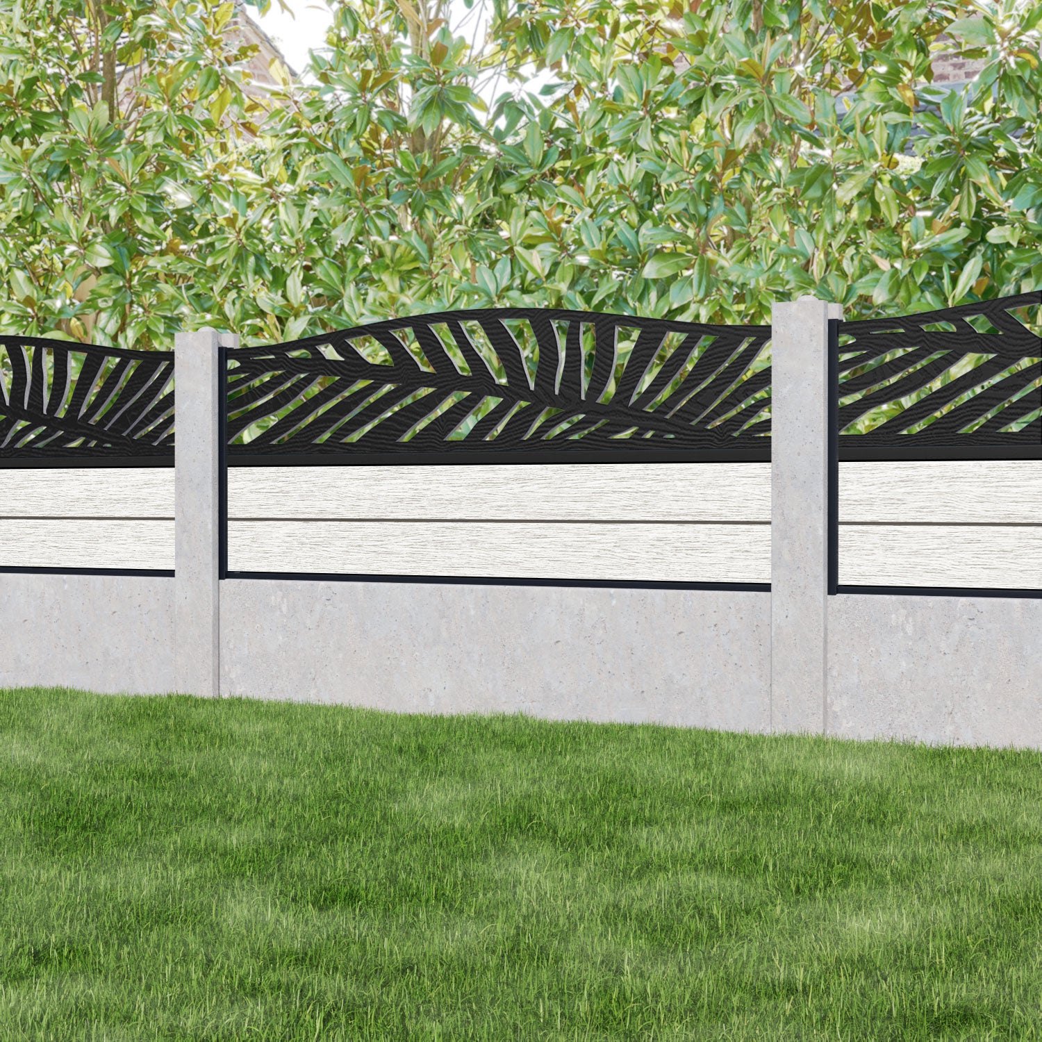 Fusion Palm Curved Top Fence Panel - Light Stone - for existing concrete posts