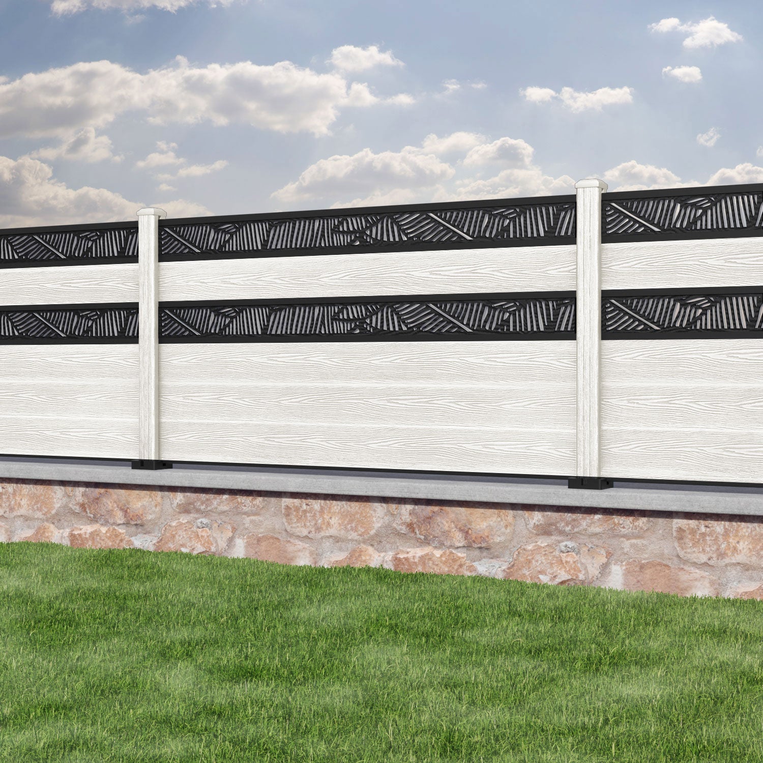 Classic Feather Split Screen Fence Panel - Light Stone - with our composite posts