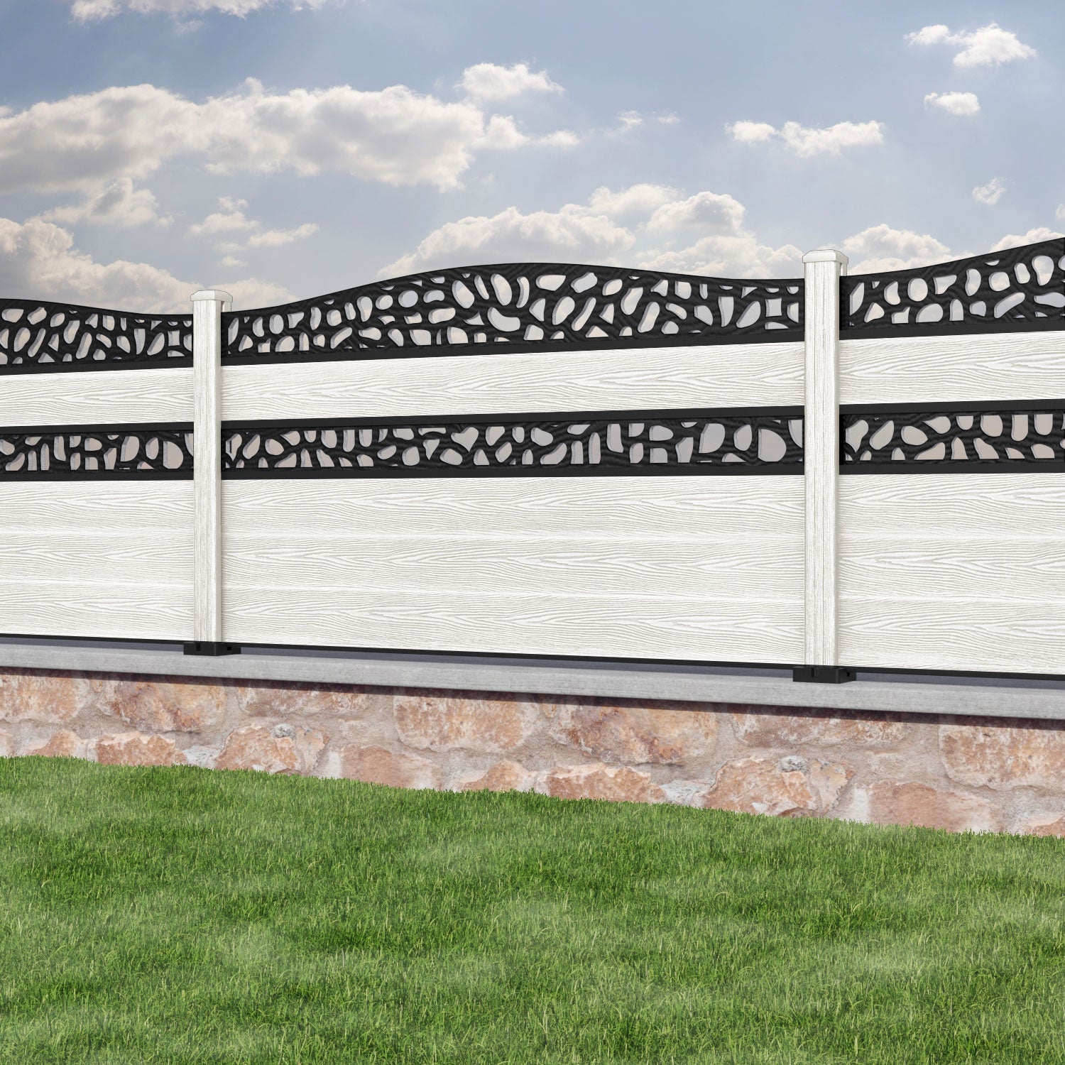 Classic Pebble Curved Top Split Screen Fence Panel - Light Stone - with our composite posts