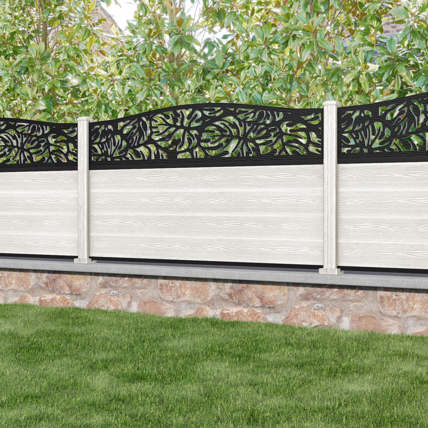Classic Botanic Curved Top Fence Panel - Light Stone - with our composite posts