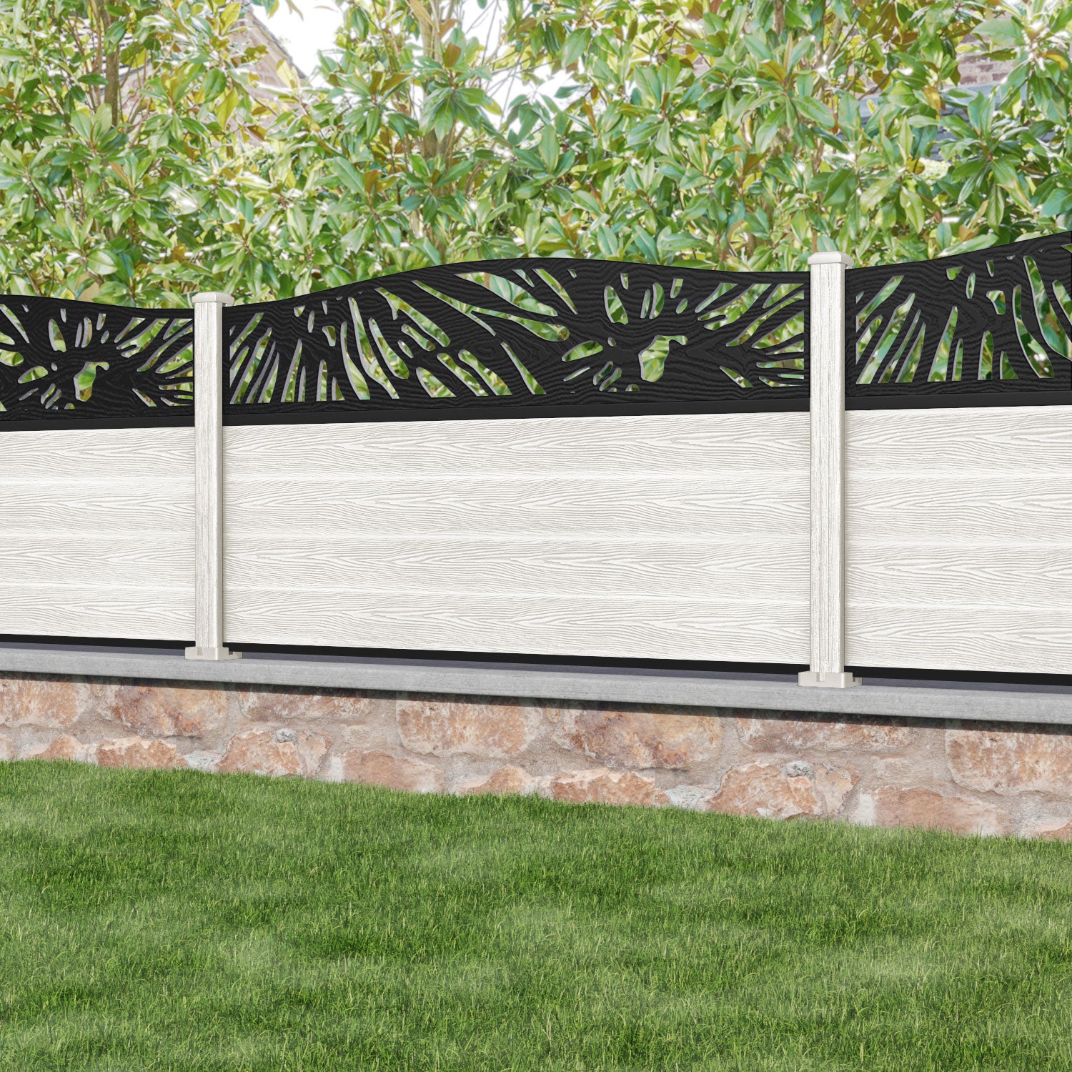 Classic Poppy Curved Top Fence Panel - Light Stone - with our composite posts