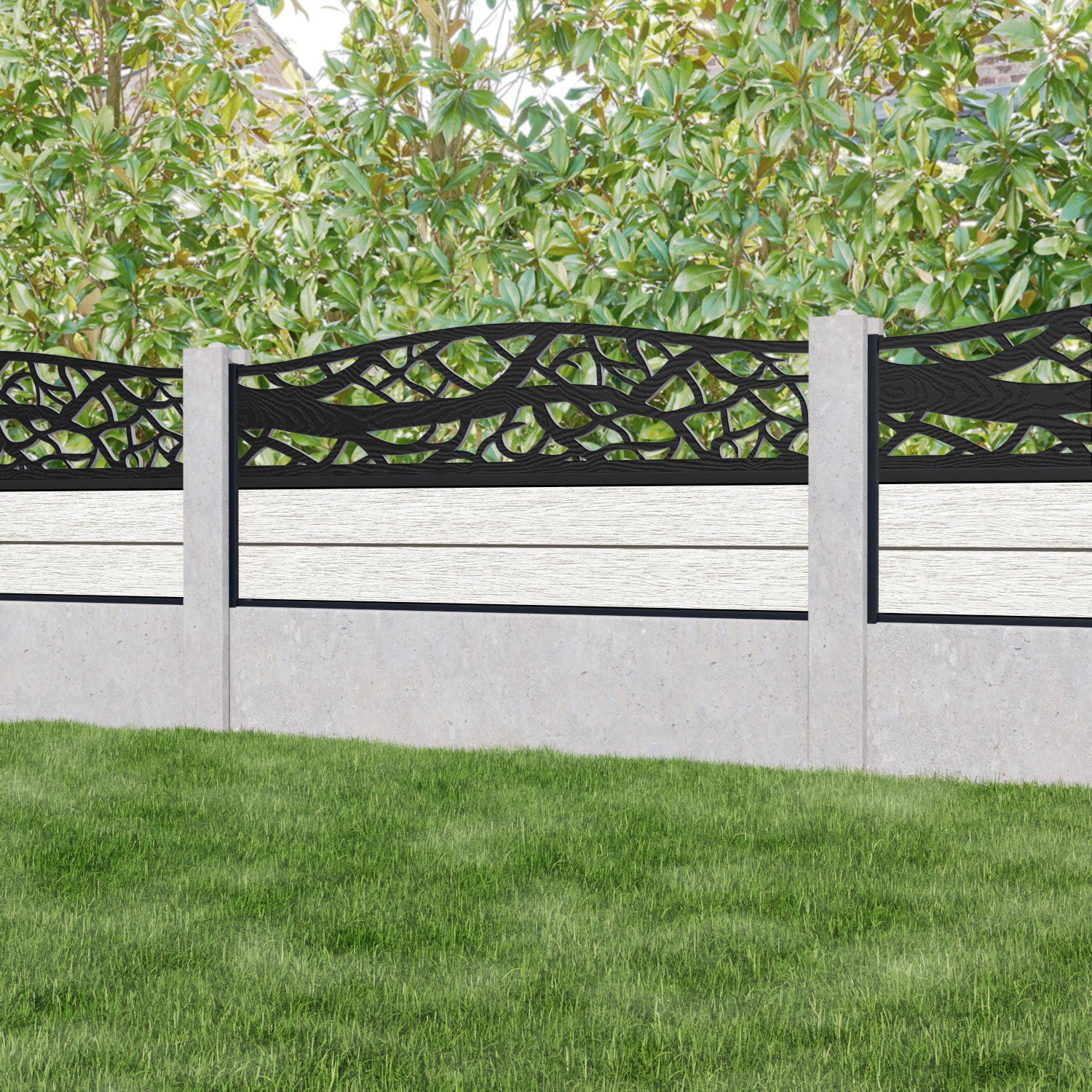 Fusion Twilight Curved Top Fence Panel - Light Stone - for existing concrete posts