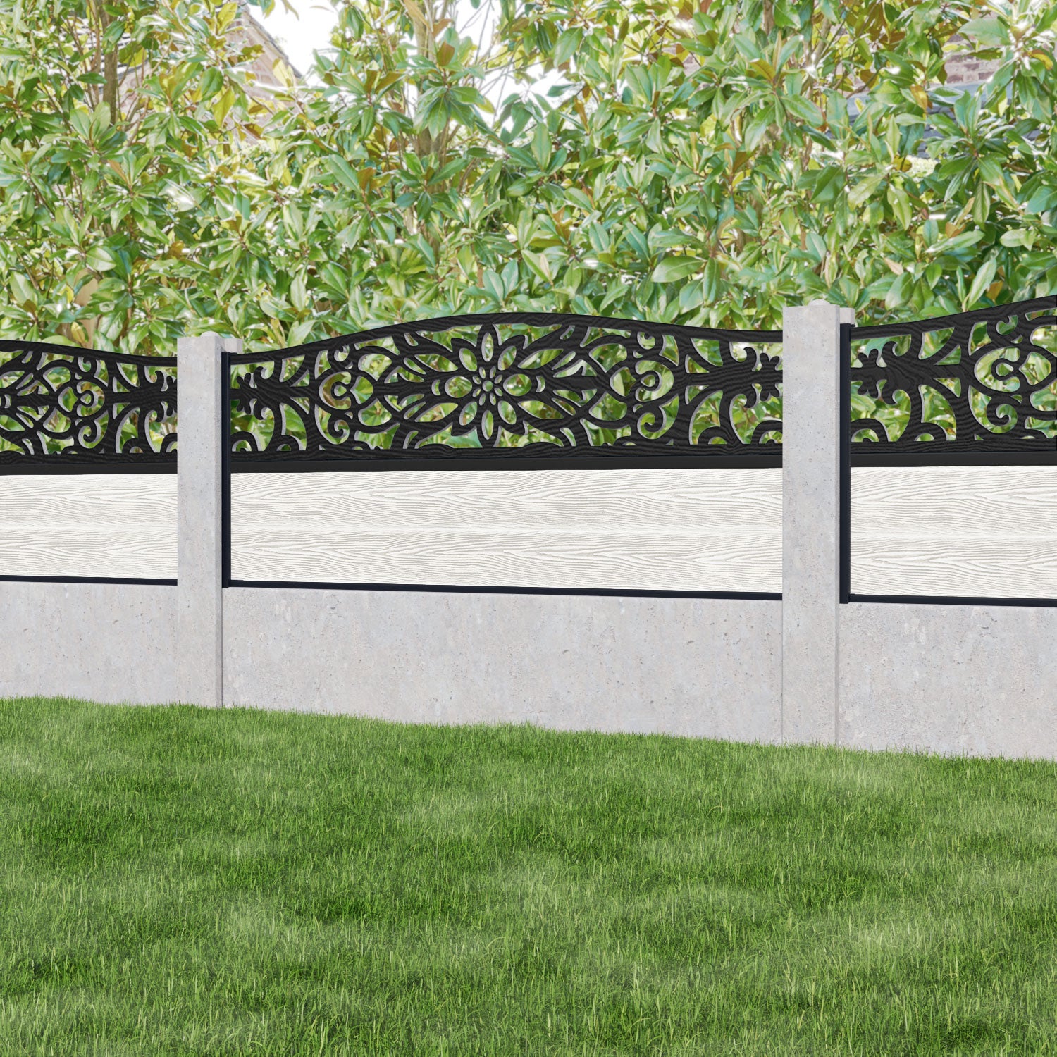 Classic Windsor Curved Top Fence Panel - Light Stone - for existing concrete posts