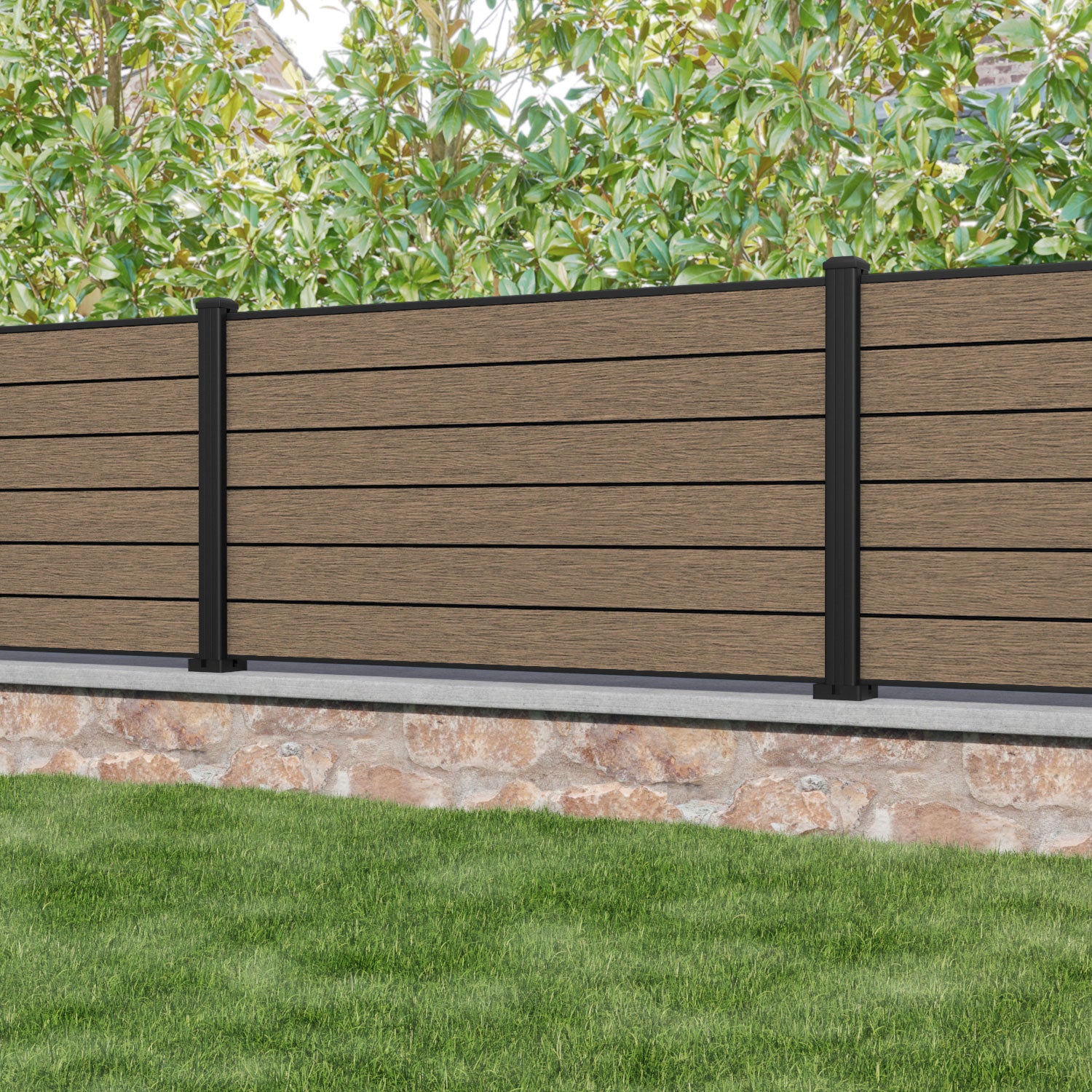 Fusion Fence Panel - Teak - with our aluminium posts