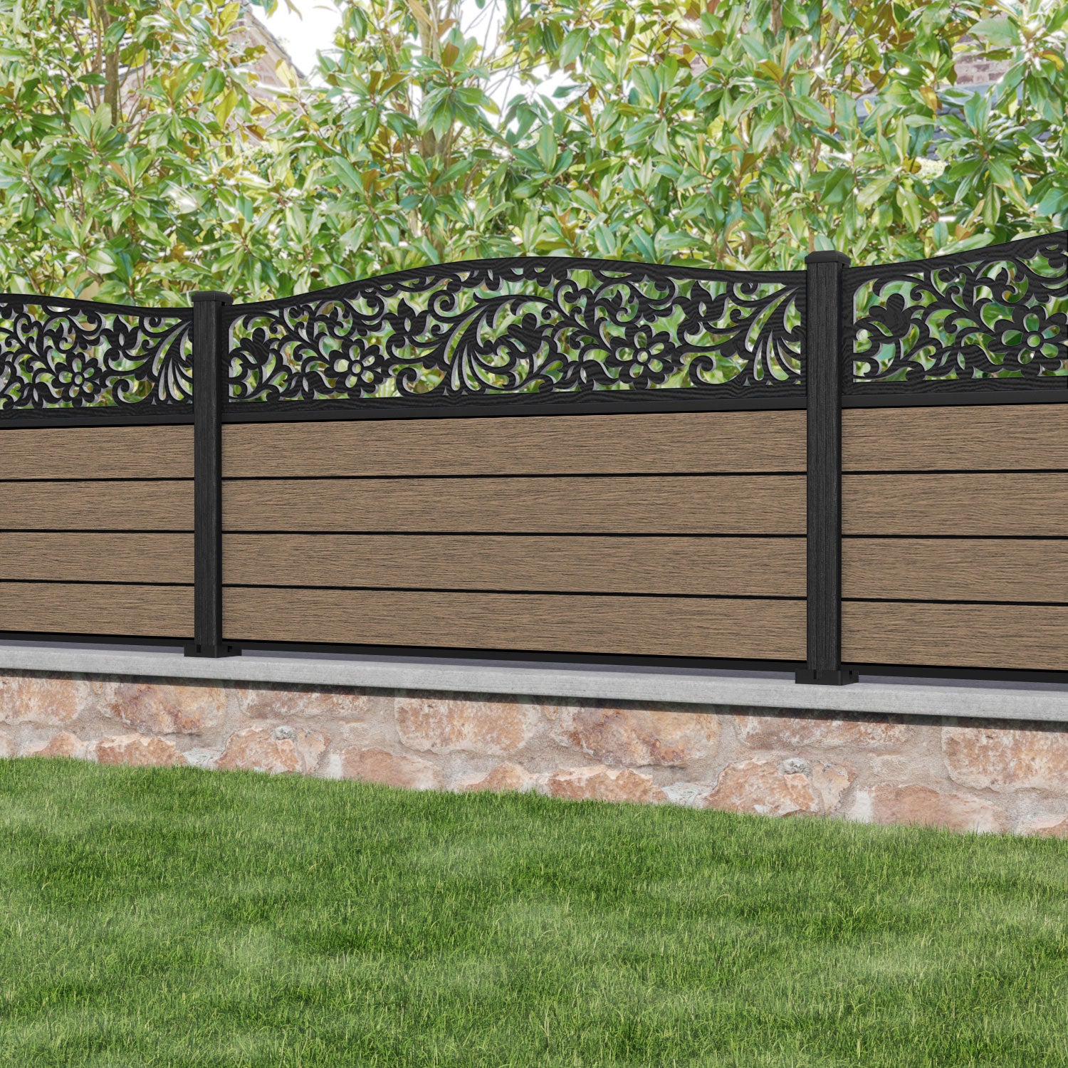 Fusion Eden Curved Top Fence Panel - Teak - with our composite posts