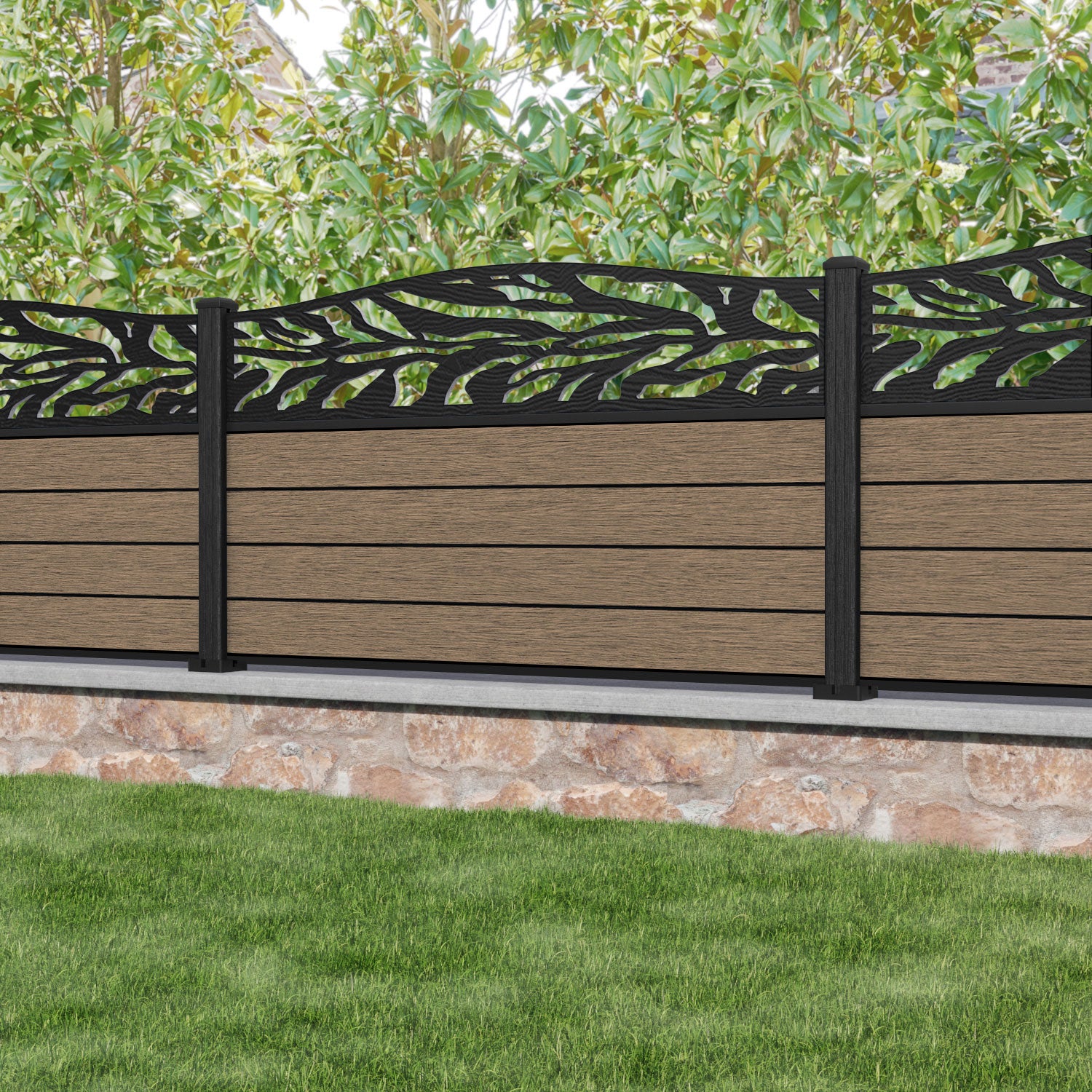 Fusion Malawi Curved Top Fence Panel - Teak - with our composite posts