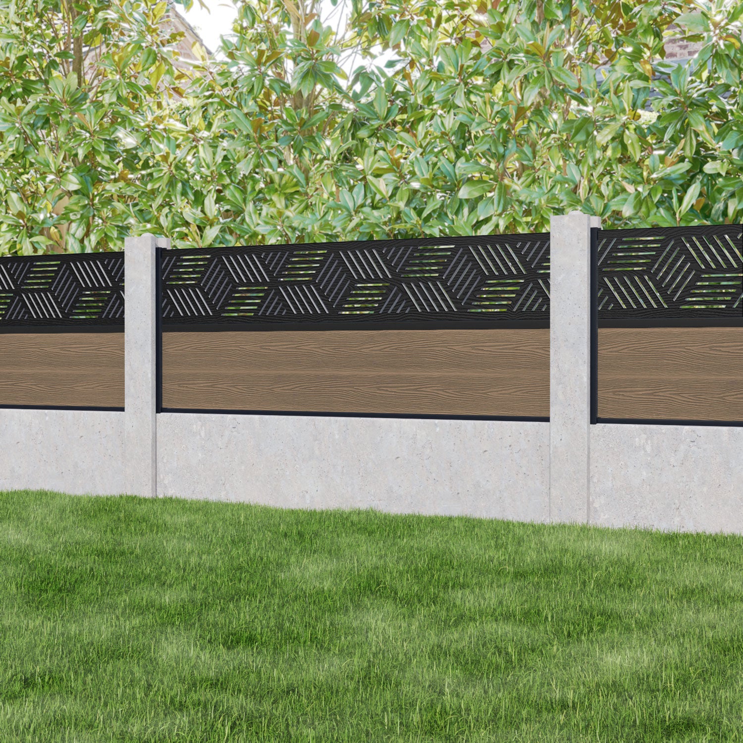 Classic Cubed Fence Panel - Teak - for existing concrete posts