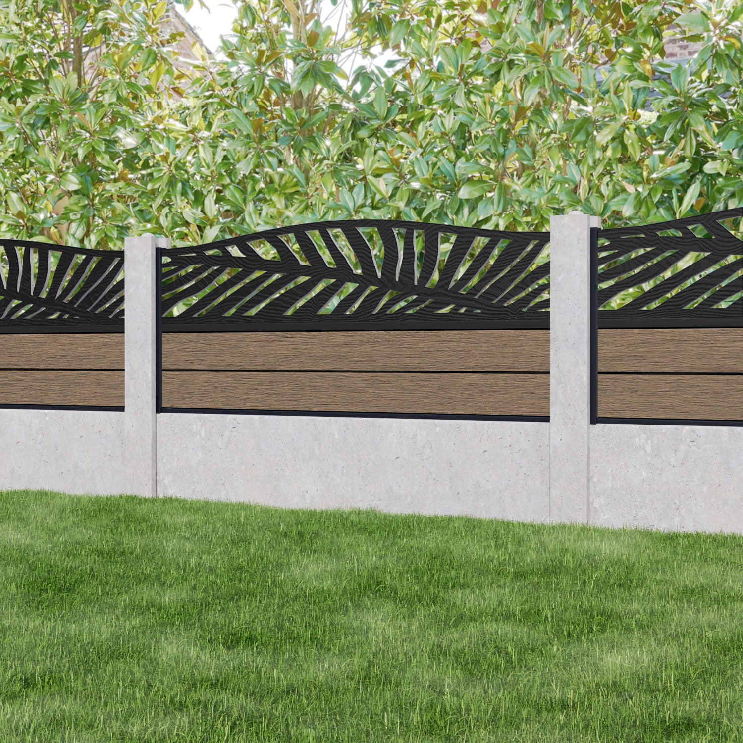 Fusion Palm Curved Top Fence Panel - Teak - for existing concrete posts