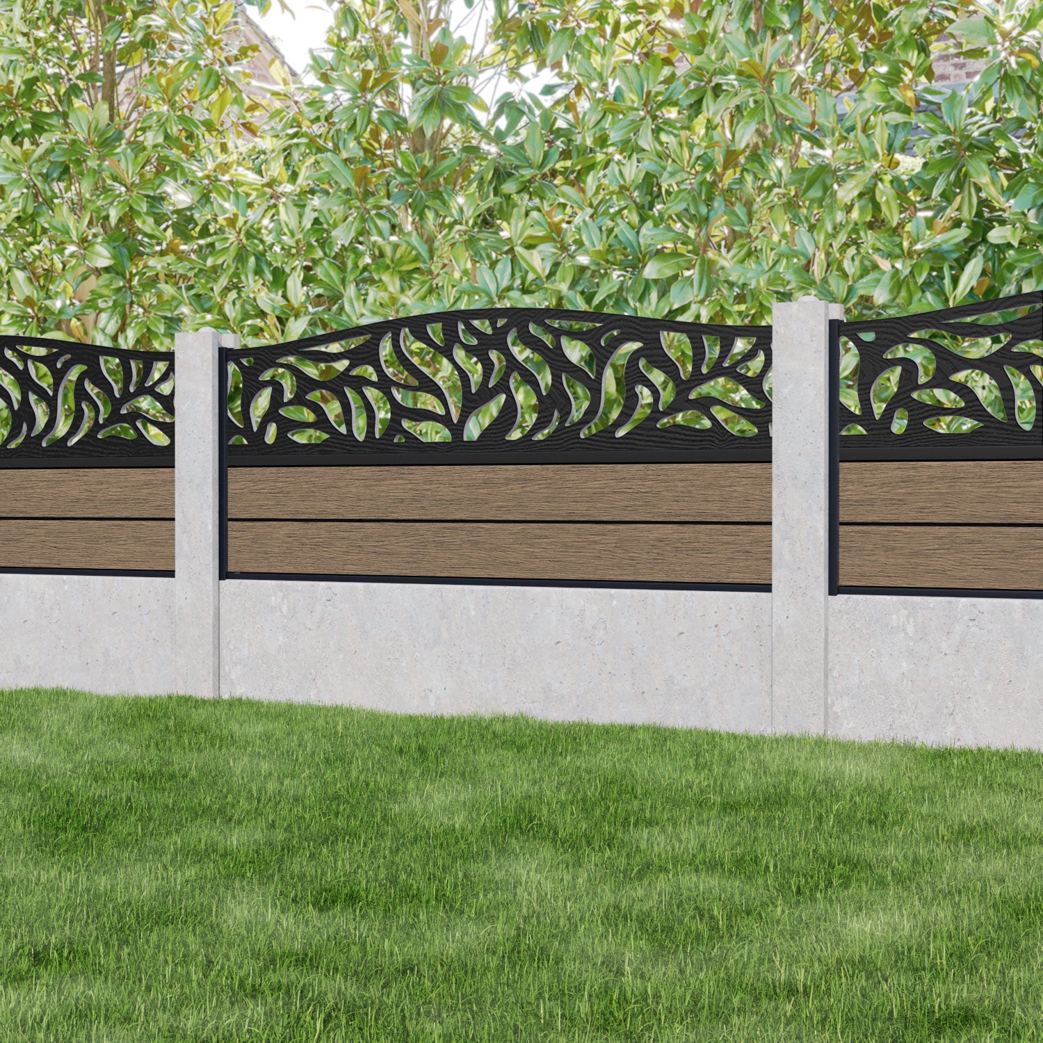 Fusion Plume Curved Top Fence Panel - Teak - for existing concrete posts