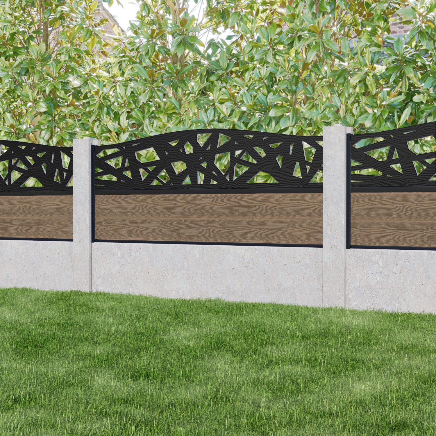 Classic Prism Curved Top Fence Panel - Teak  - for existing concrete posts