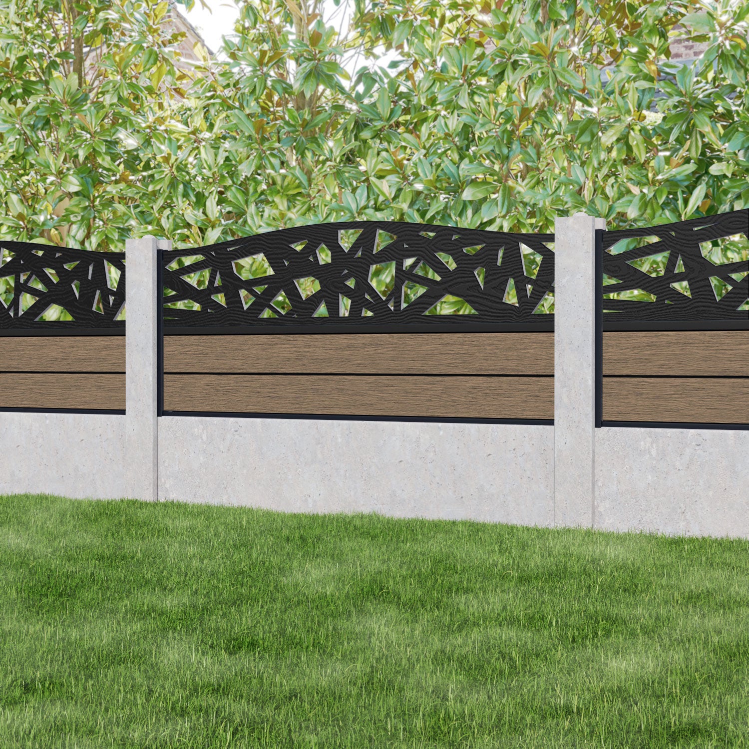 Fusion Prism Curved Top Fence Panel - Teak - for existing concrete posts