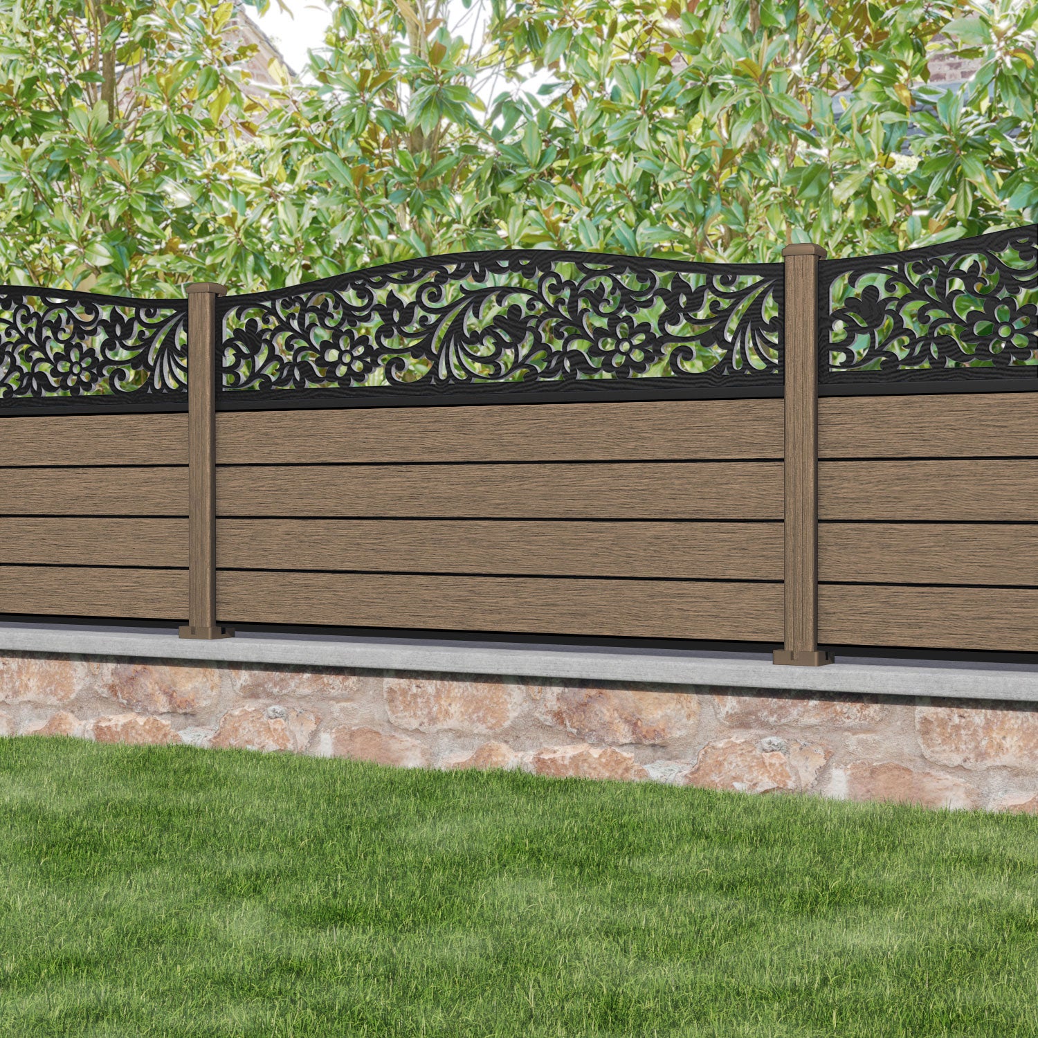 Fusion Eden Curved Top Fence Panel - Teak - with our composite posts