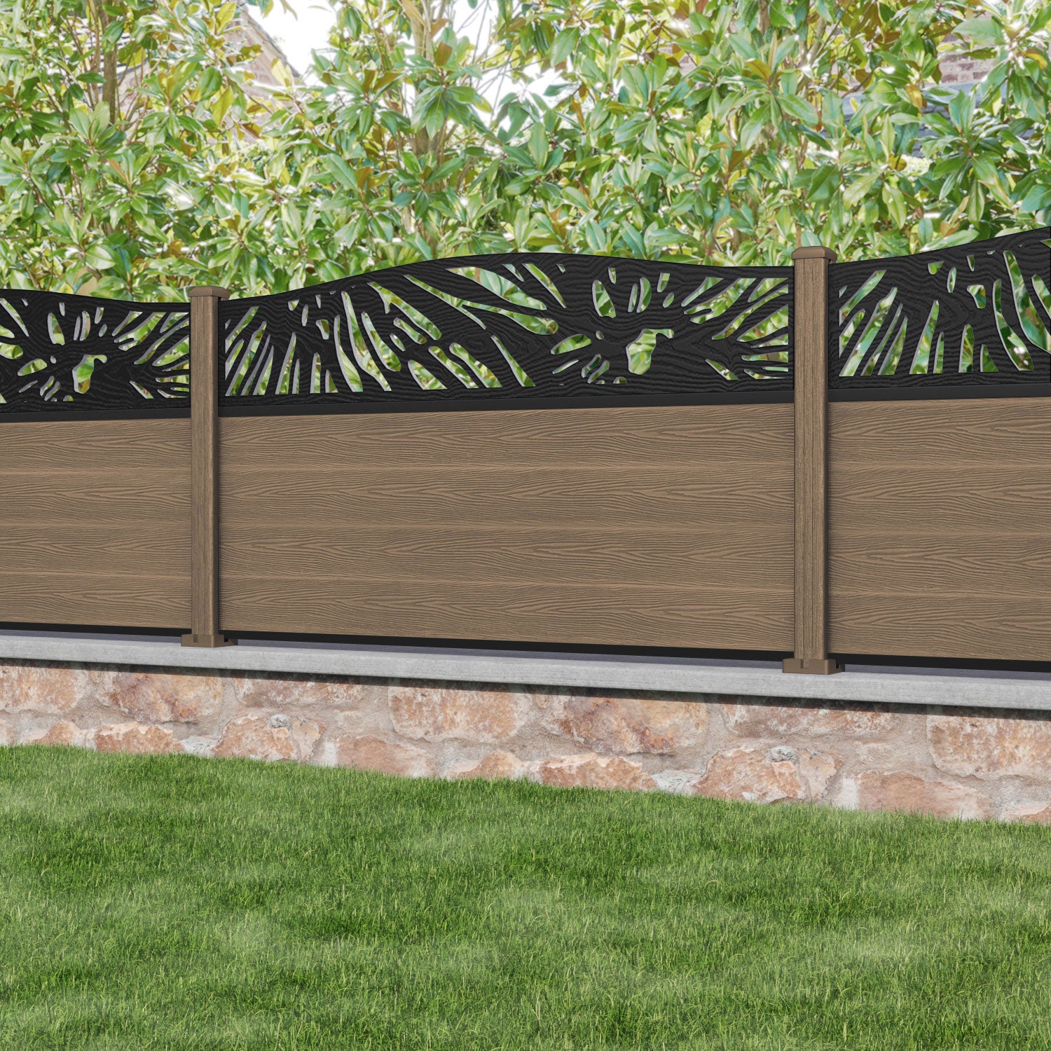 Classic Poppy Curved Top Fence Panel - Teak - with our composite posts