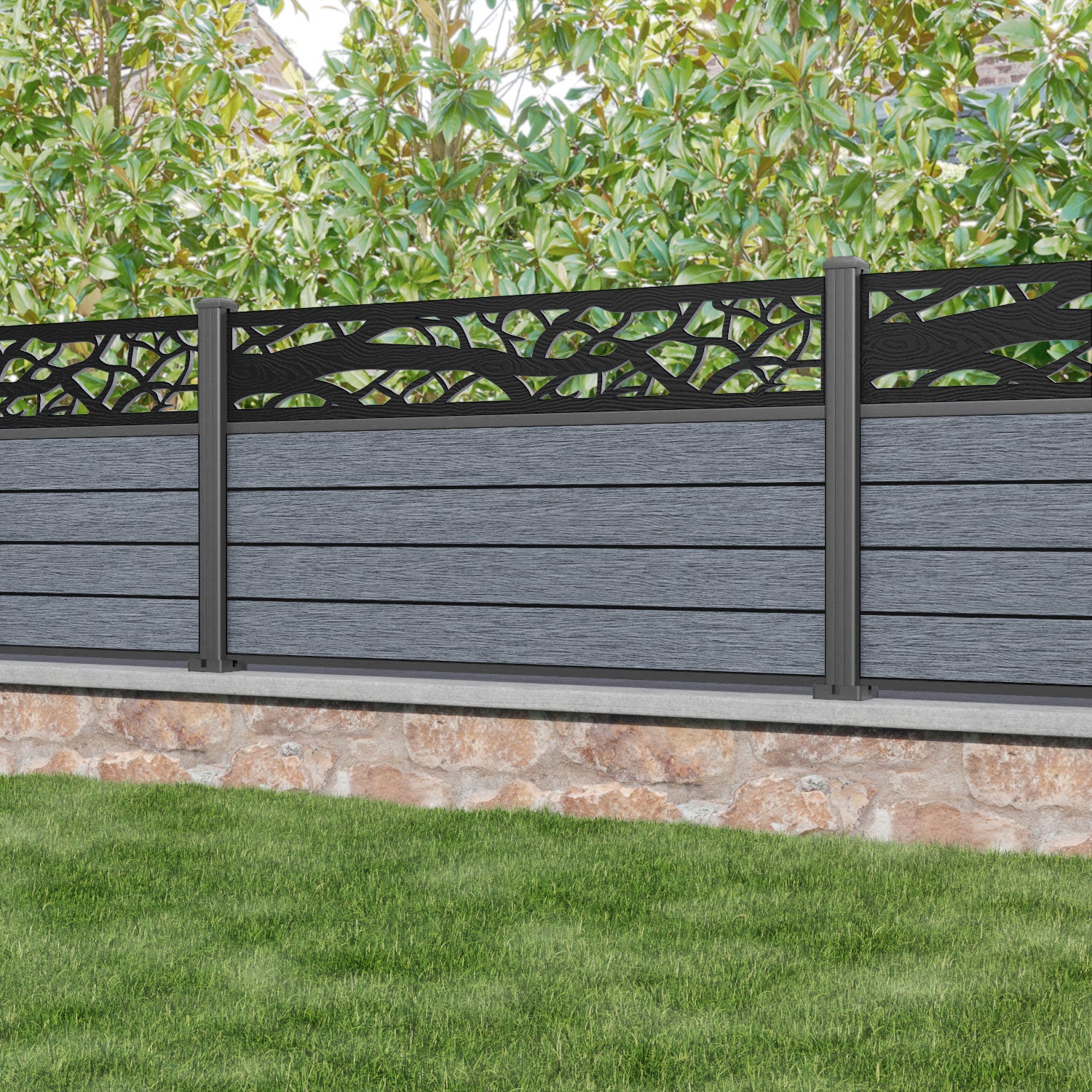 Fusion Twilight Fence Panel - Anthracite - with our aluminium posts