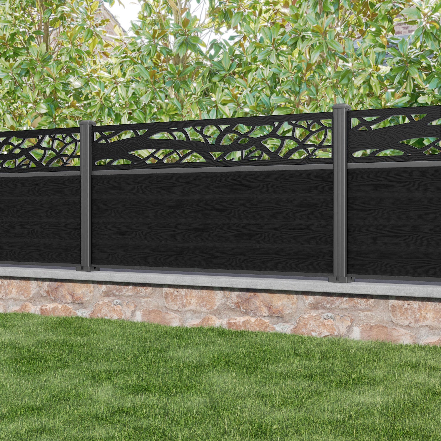Classic Twilight Fence Panel - Black - with our aluminium posts