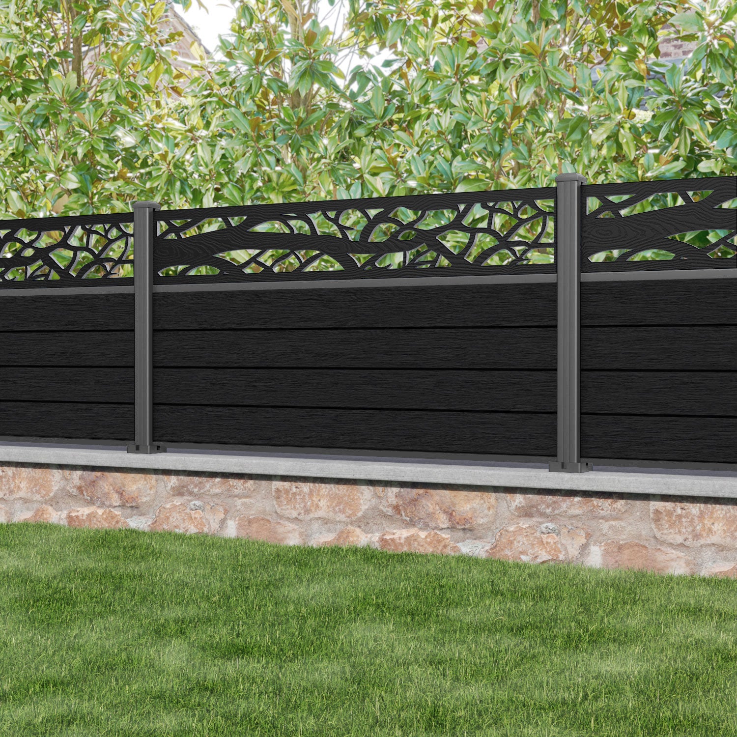 Fusion Twilight Fence Panel - Black - with our aluminium posts