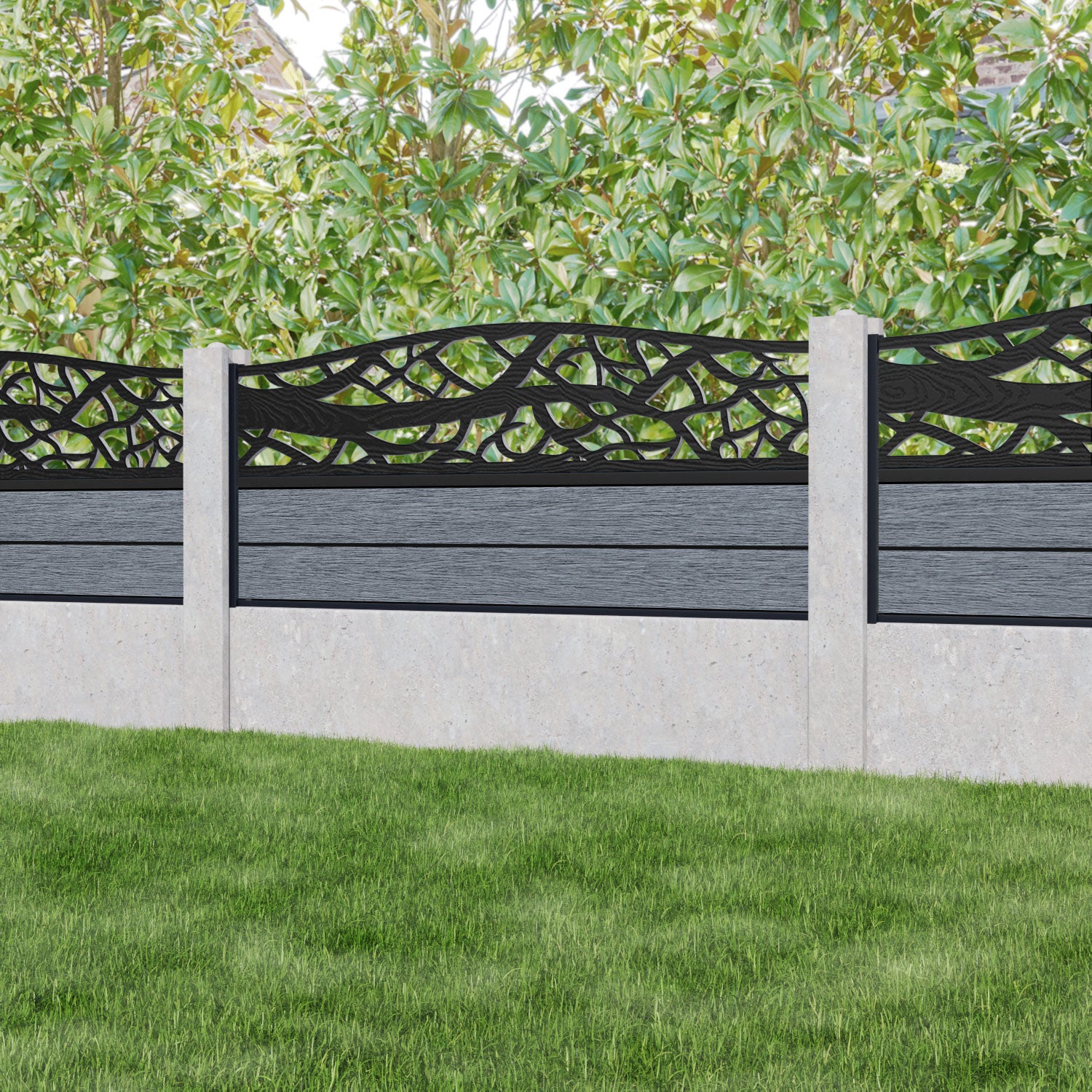Fusion Twilight Curved Top Fence Panel - Anthracite - for existing concrete posts