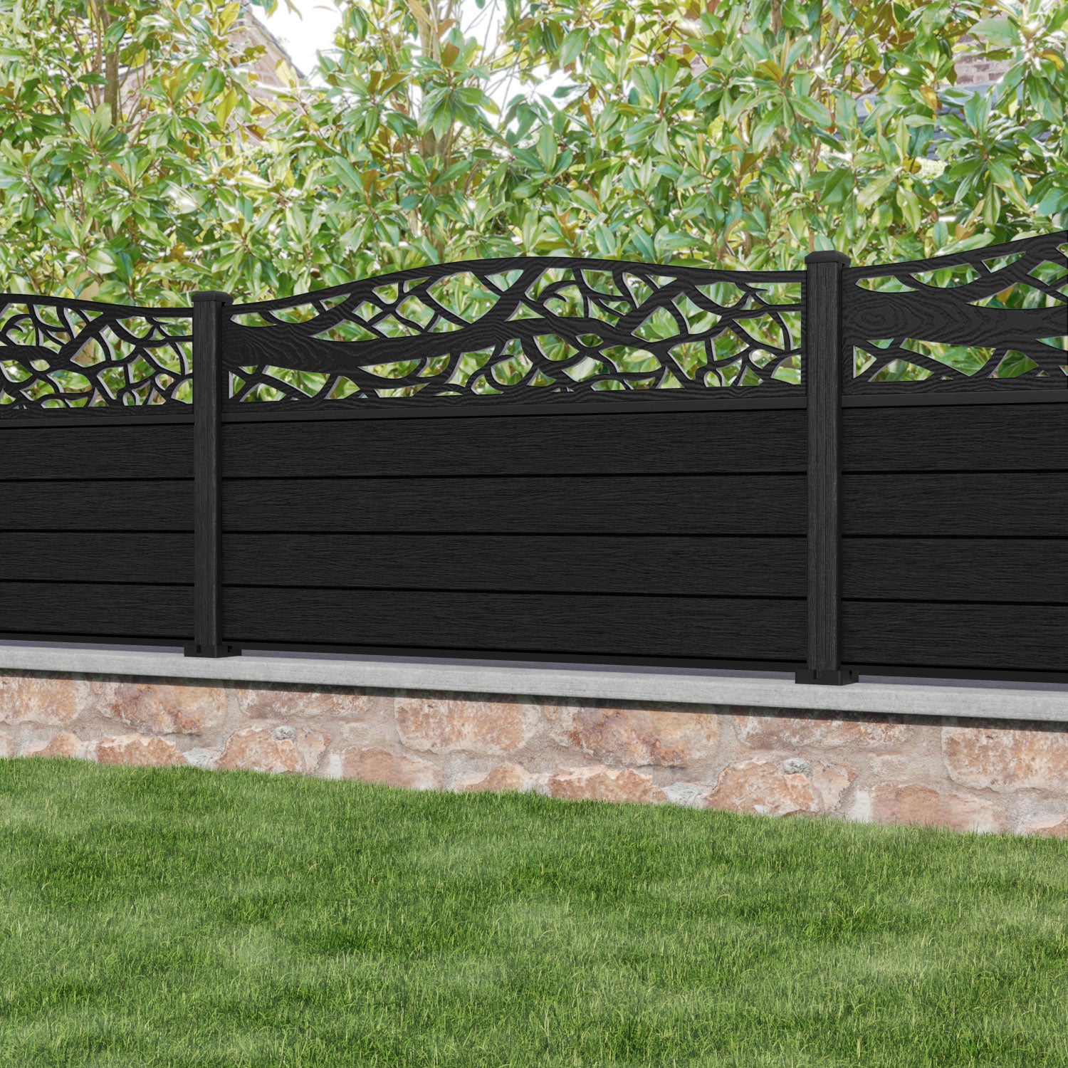 Fusion Twilight Curved Top Fence Panel - Black - with our composite posts