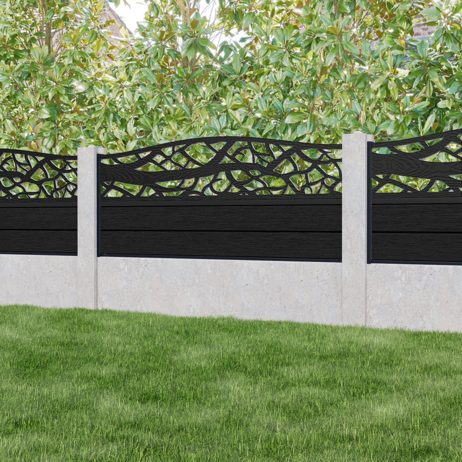 Fusion Twilight Curved Top Fence Panel - Black - for existing concrete posts