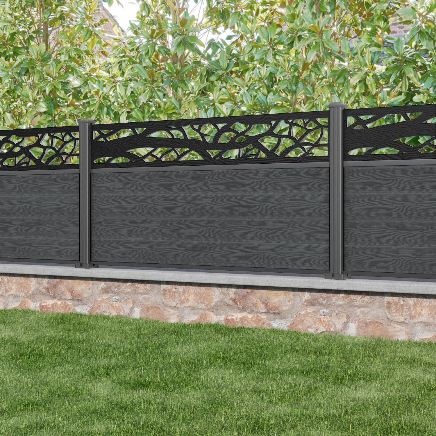 Classic Twilight Fence Panel - Dark Grey - with our aluminium posts